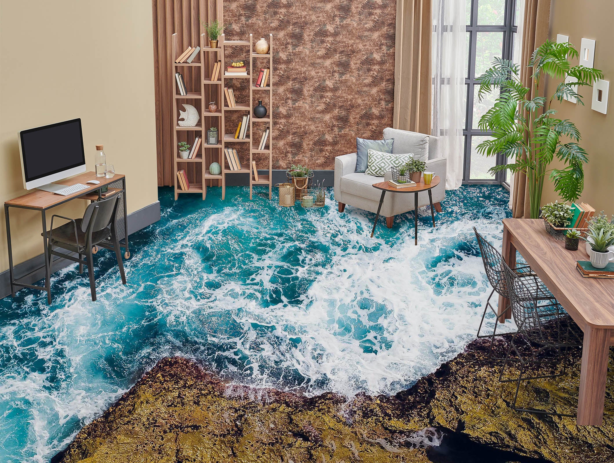 3D Fierce Wave Collision 725 Floor Mural Wallpaper Murals Rug & Mat Print Epoxy waterproof bath floor
