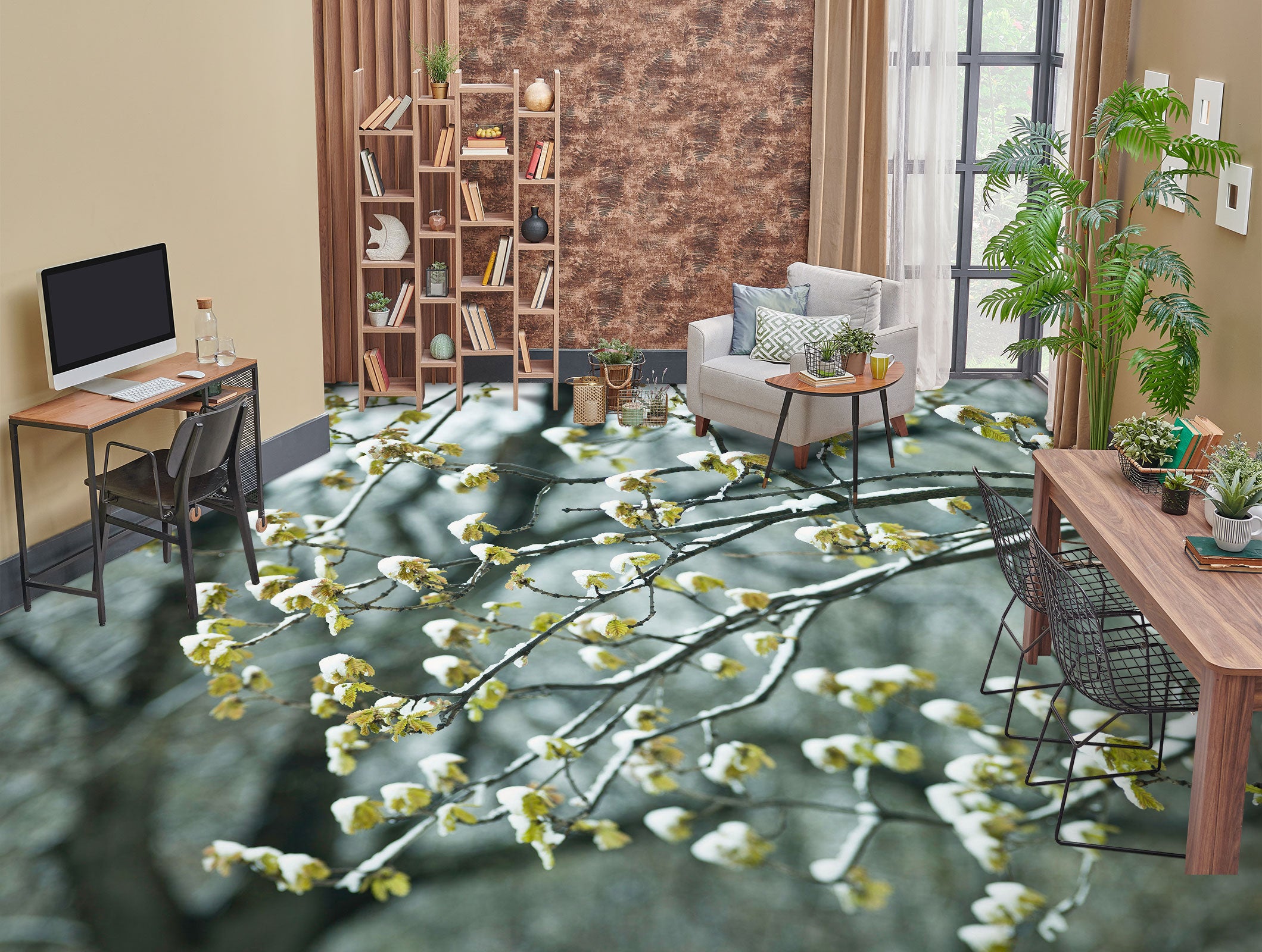 3D Snow Flower Branch 9859 Assaf Frank Floor Mural Wallpaper Murals Self-Adhesive Removable Print Epoxy
