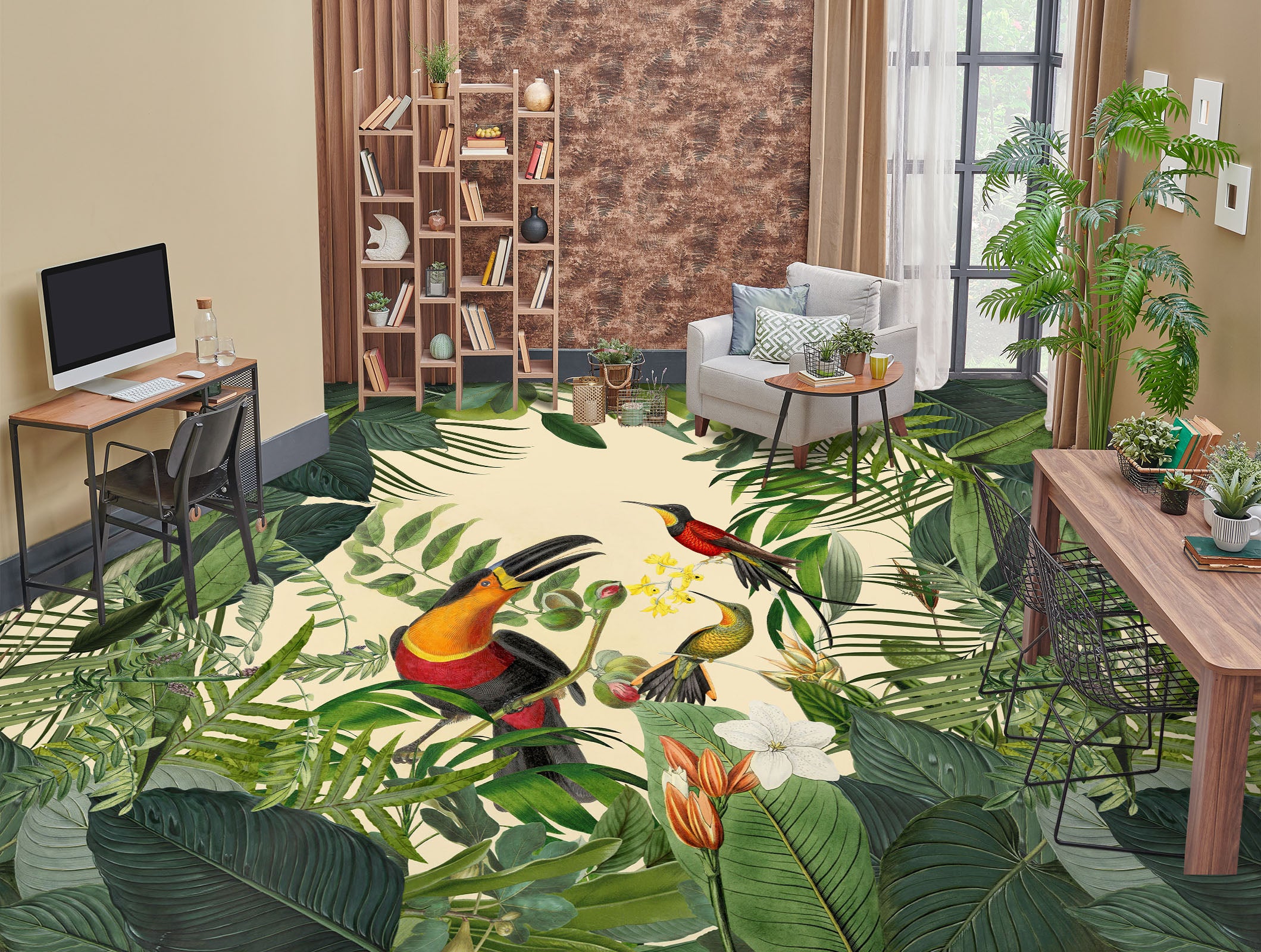3D Jungle Bird 104136 Andrea Haase Floor Mural Wallpaper Murals Self-Adhesive Removable Print Epoxy