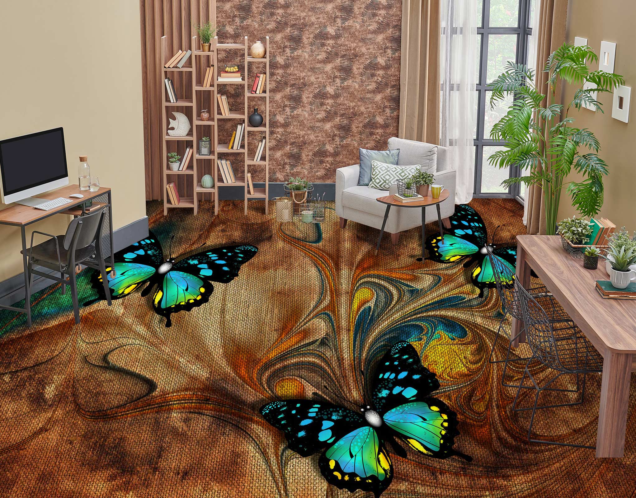 3D Fluorescent Butterflies 436 Floor Mural Wallpaper Murals Rug & Mat Print Epoxy waterproof bath floor