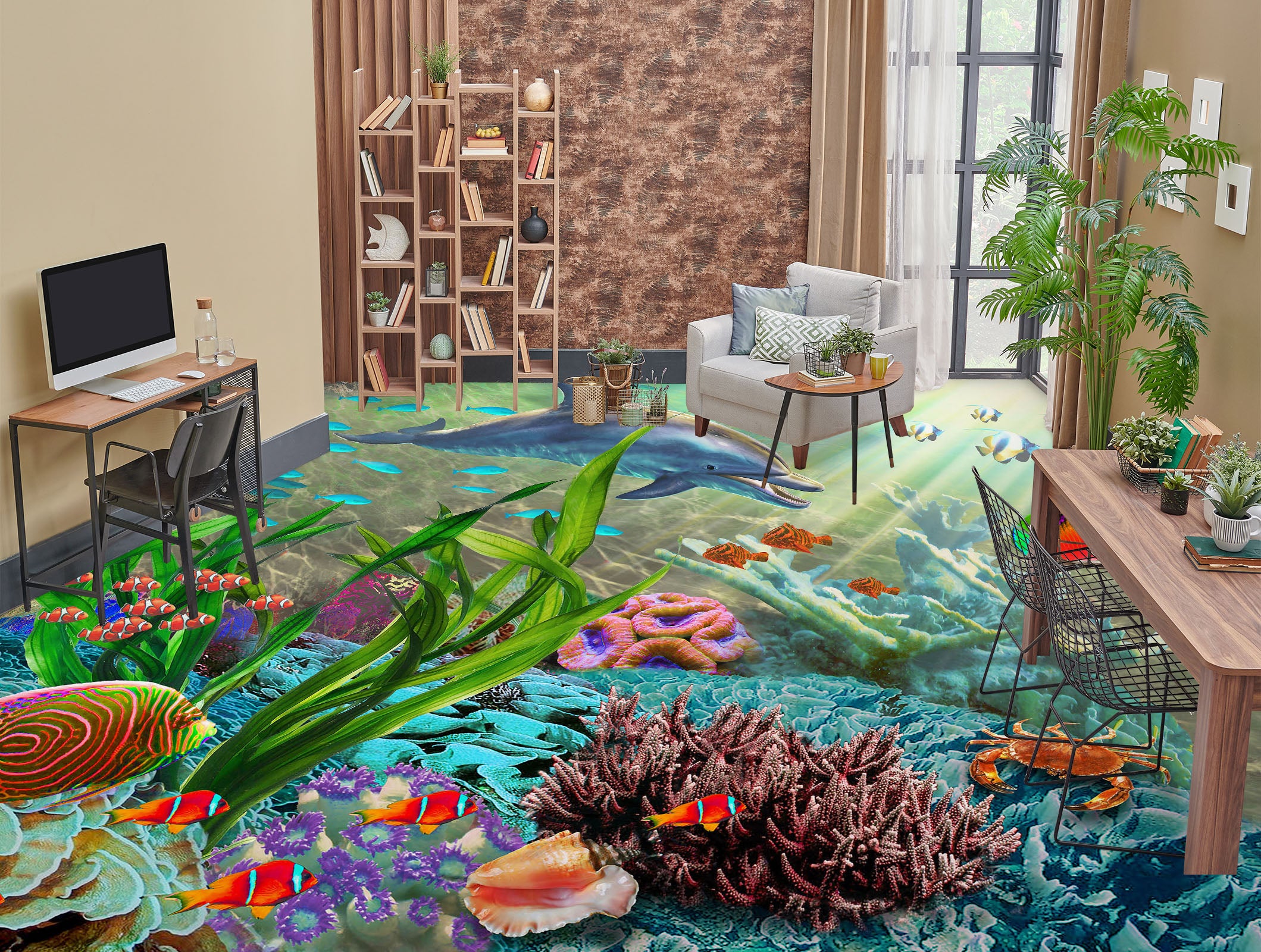 3D Sunshine Coral Fish 96214 Adrian Chesterman Floor Mural  Wallpaper Murals Self-Adhesive Removable Print Epoxy