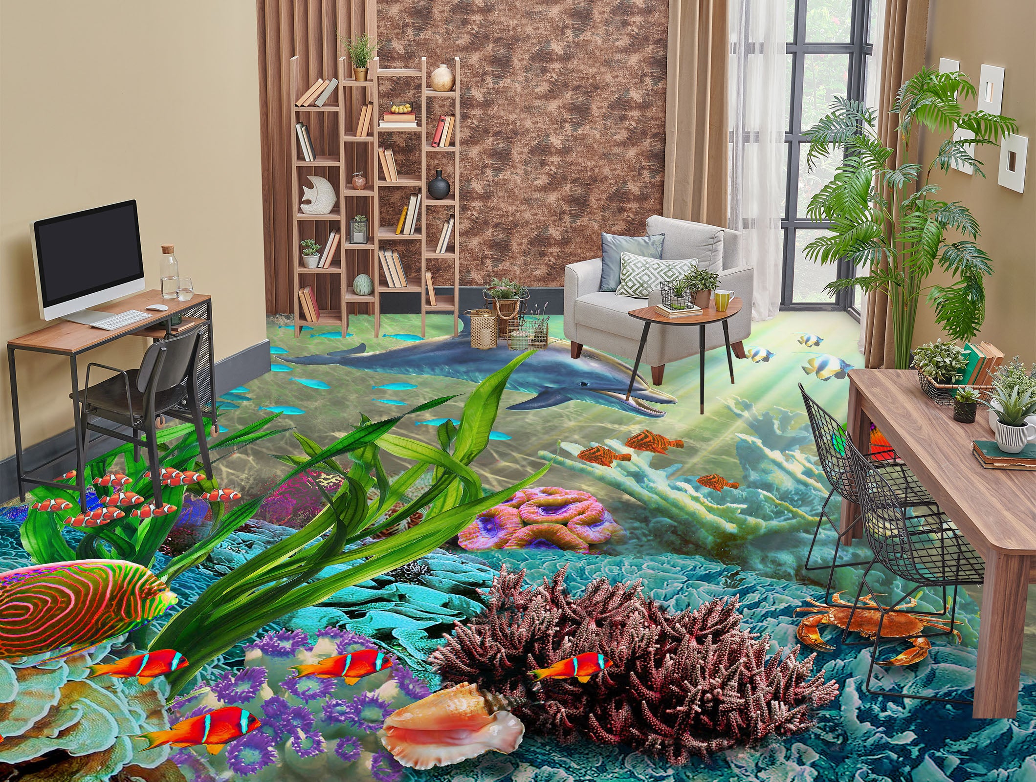 3D Sunshine Coral Fish 96214 Adrian Chesterman Floor Mural Wallpaper Murals Self-Adhesive Removable Print Epoxy