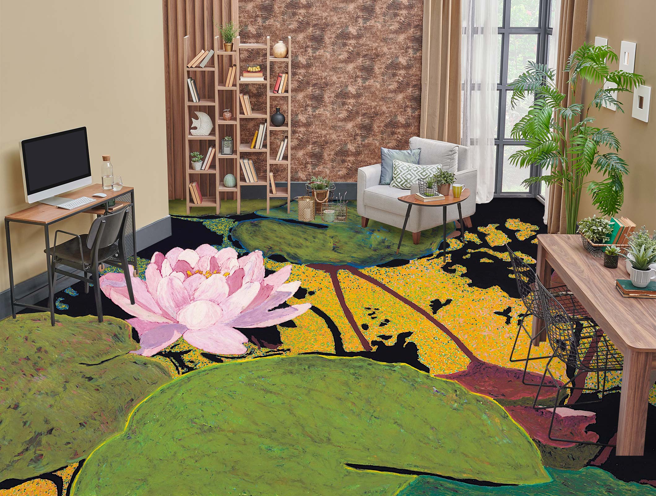 3D Pink Lotus 9688 Allan P. Friedlander Floor Mural Wallpaper Murals Self-Adhesive Removable Print Epoxy