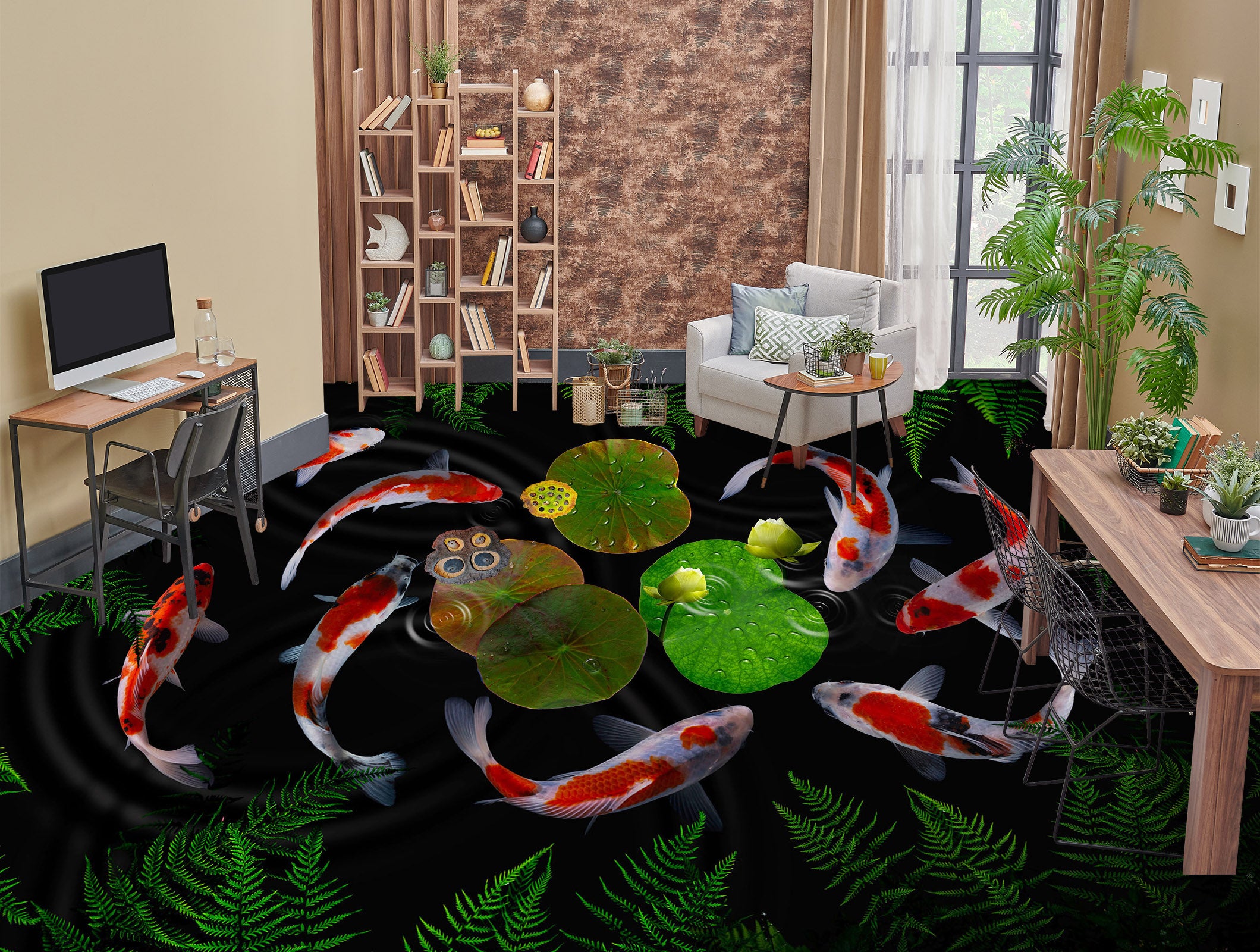 3D Round Water Lotus 247 Floor Mural Wallpaper Murals Rug & Mat Print Epoxy waterproof bath floor