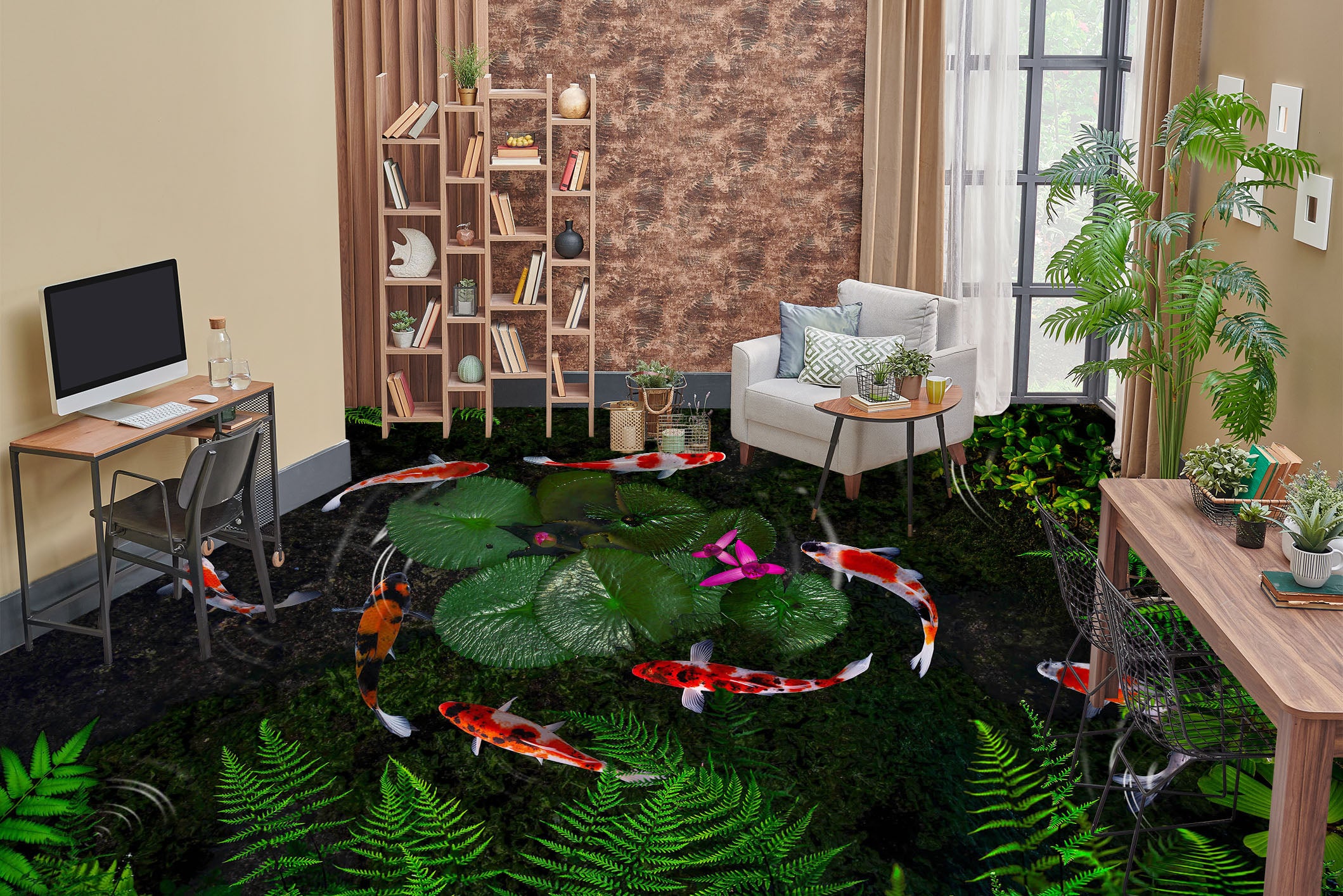 3D Aquatic Plants And Koi 245 Floor Mural Wallpaper Murals Rug & Mat Print Epoxy waterproof bath floor