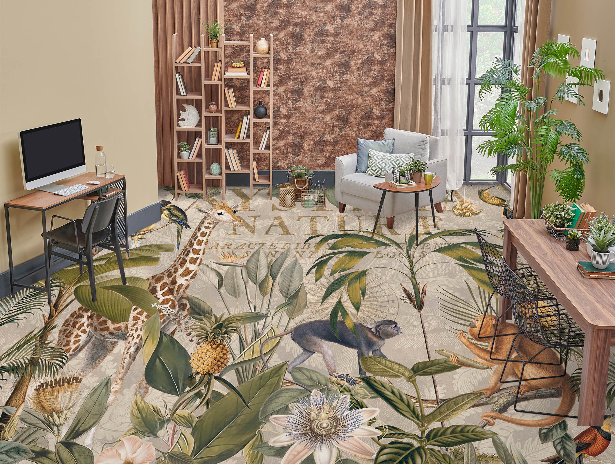 3D Giraffe Monkey Pineapple Grove 104169 Andrea Haase Floor Mural Wallpaper Murals Self-Adhesive Removable Print Epoxy