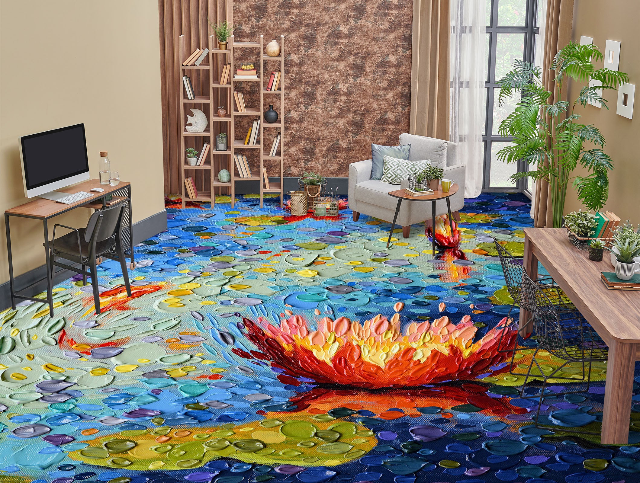 3D Red Lotus Pond 102159 Dena Tollefson Floor Mural Wallpaper Murals Self-Adhesive Removable Print Epoxy