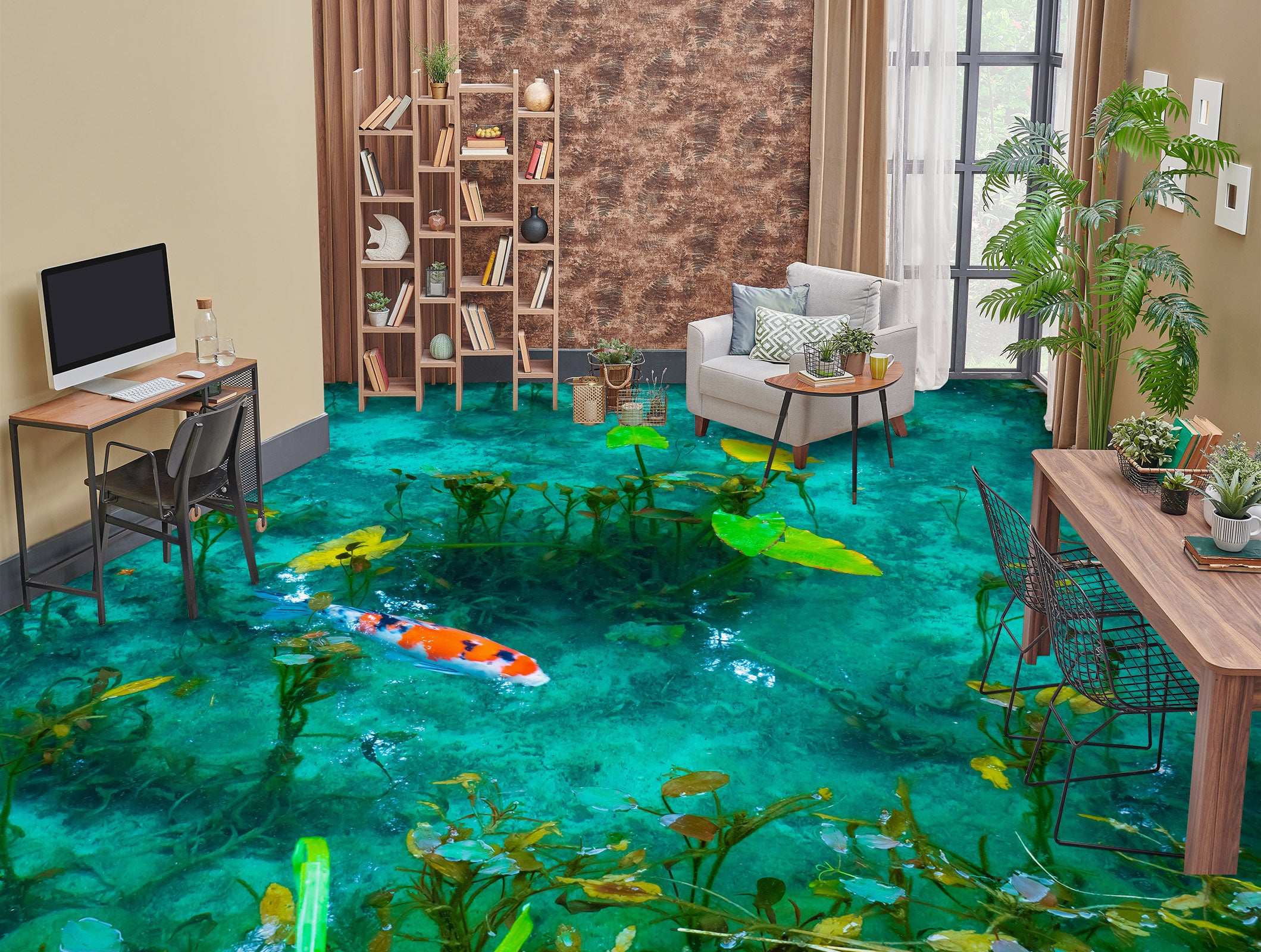 3D Fluorescent Green Fish 745 Floor Mural Wallpaper Murals Rug & Mat Print Epoxy waterproof bath floor
