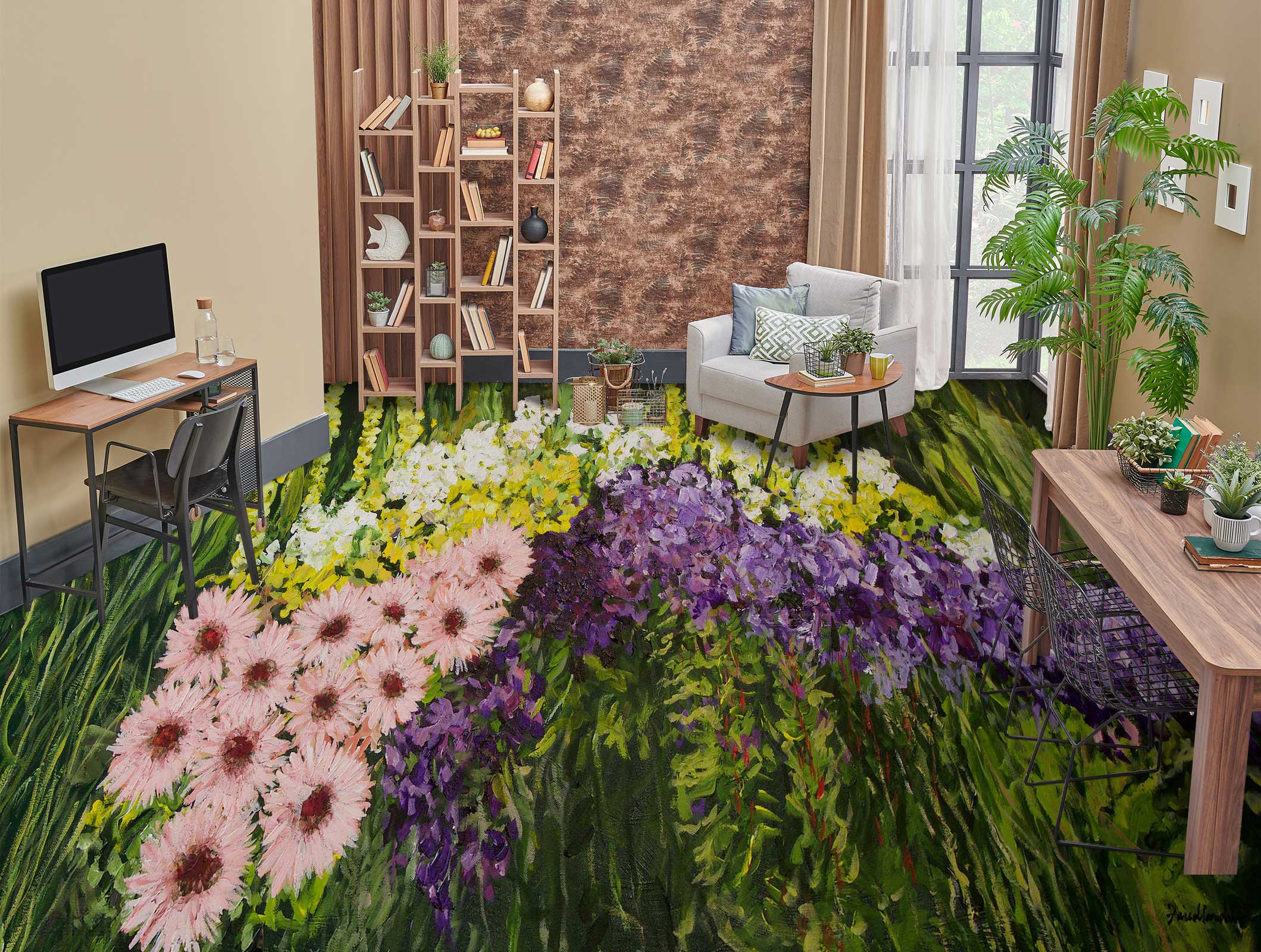 3D Pink Purple Flowers 9643 Allan P. Friedlander Floor Mural Wallpaper Murals Self-Adhesive Removable Print Epoxy