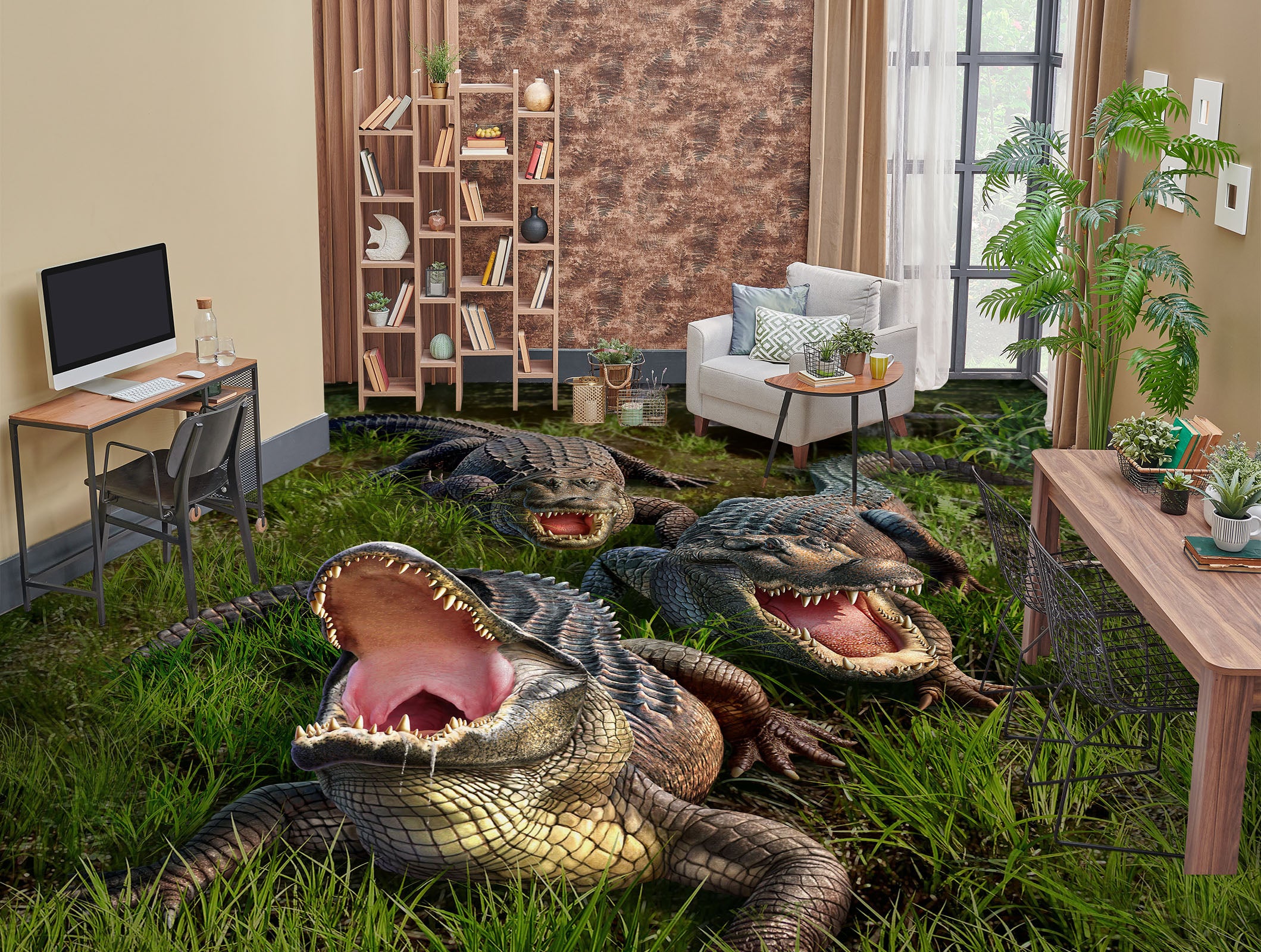 3D Crocodile World 567 Jerry LoFaro Floor Mural Wallpaper Murals Self-Adhesive Removable Print Epoxy