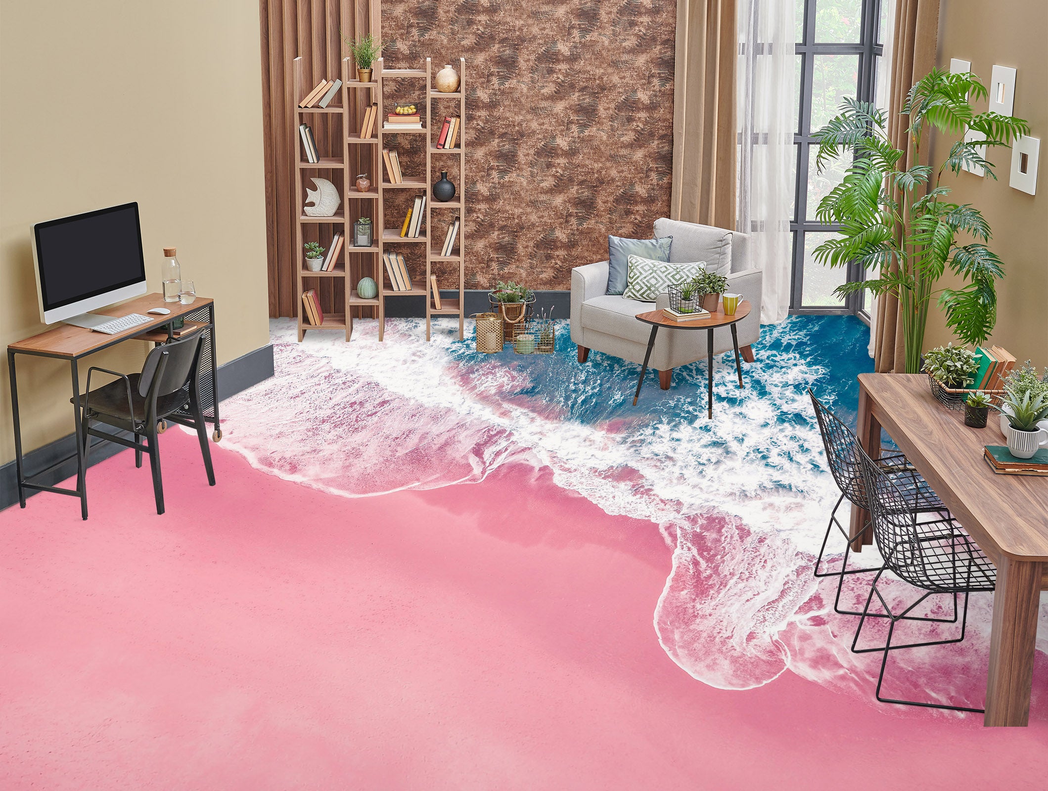 3D Pink Beach 210 Floor Mural Wallpaper Murals Rug & Mat Print Epoxy waterproof bath floor