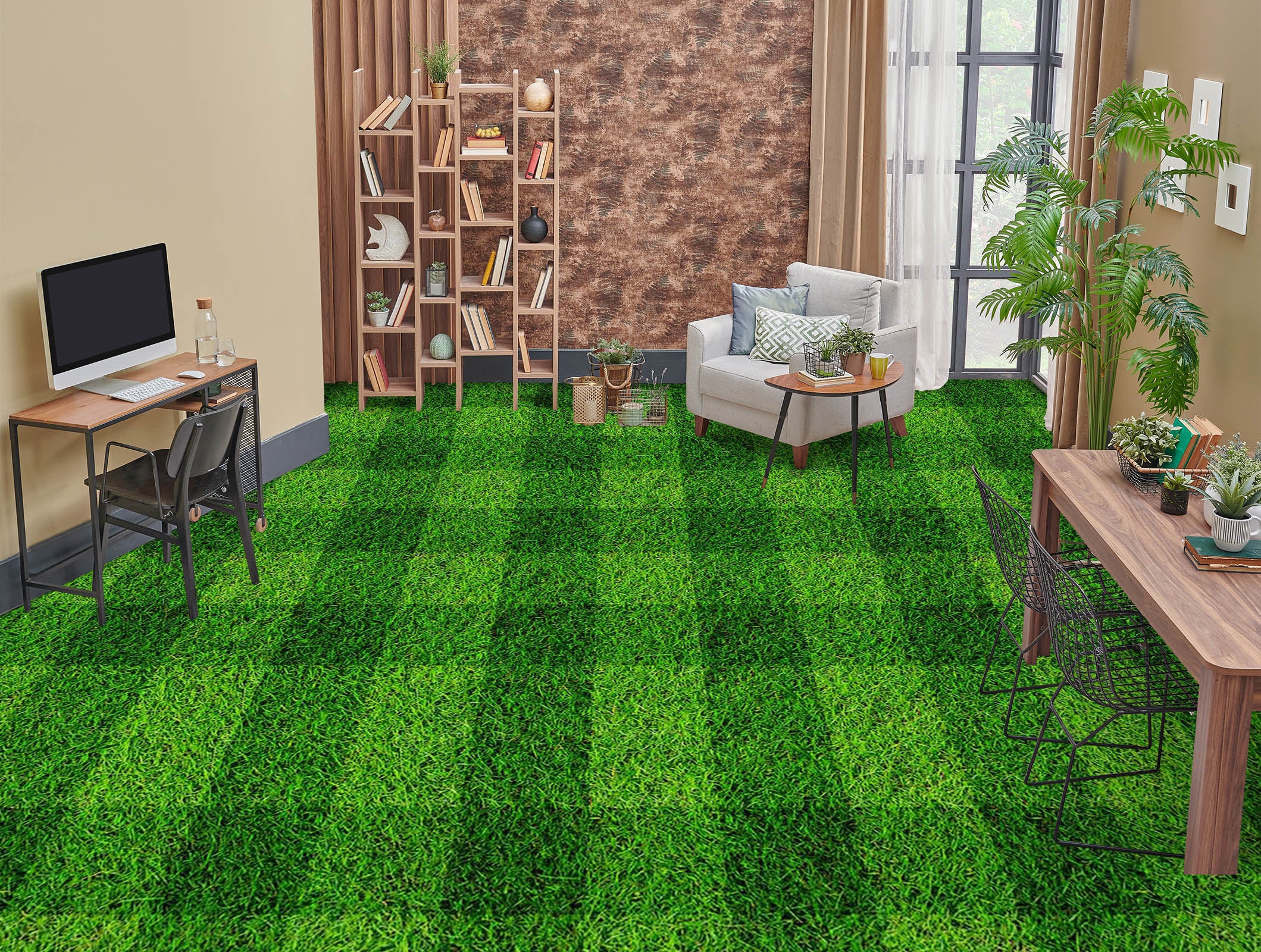 3D Staggered Green Lawn 1448 Floor Mural Wallpaper Murals Self-Adhesive Removable Print Epoxy