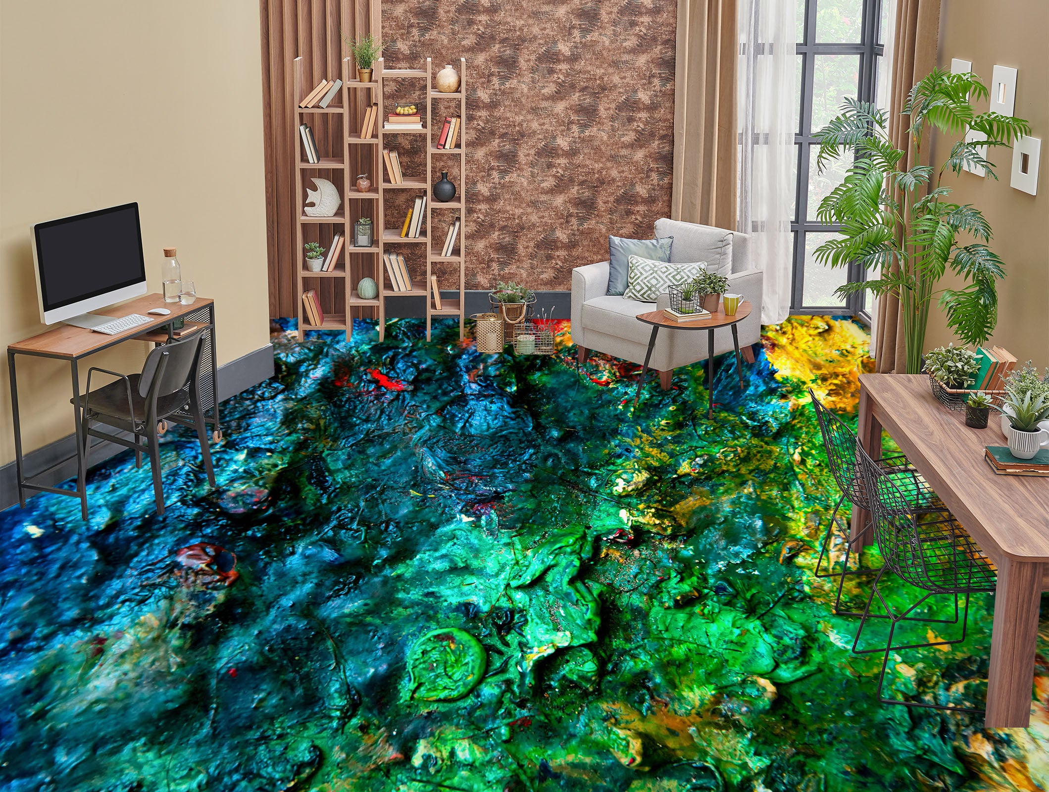 3D Blue-green Coral 059 Floor Mural Wallpaper Murals Rug & Mat Print Epoxy waterproof bath floor