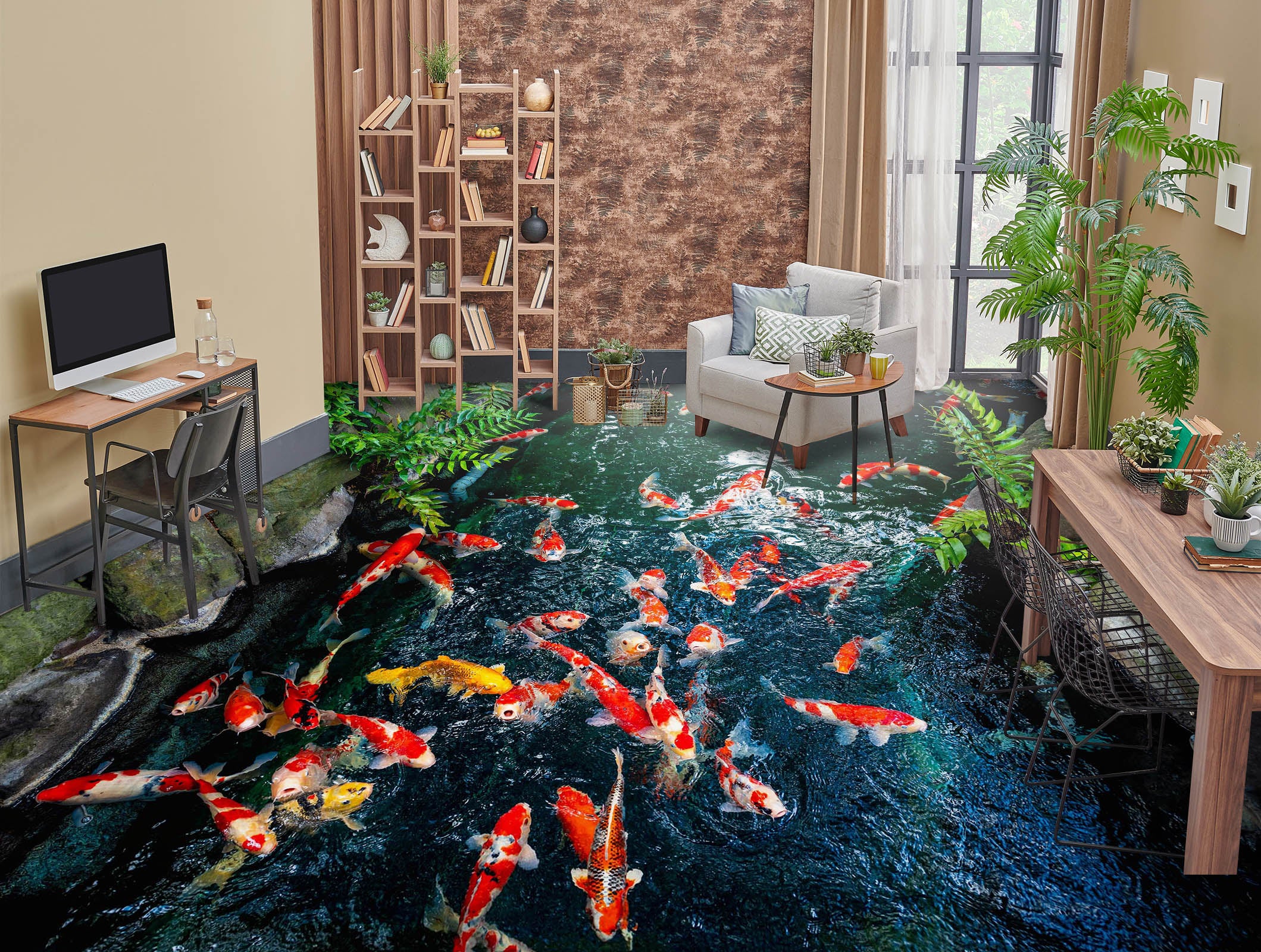 3D Koi's Fun 935 Floor Mural Wallpaper Murals Rug & Mat Print Epoxy waterproof bath floor