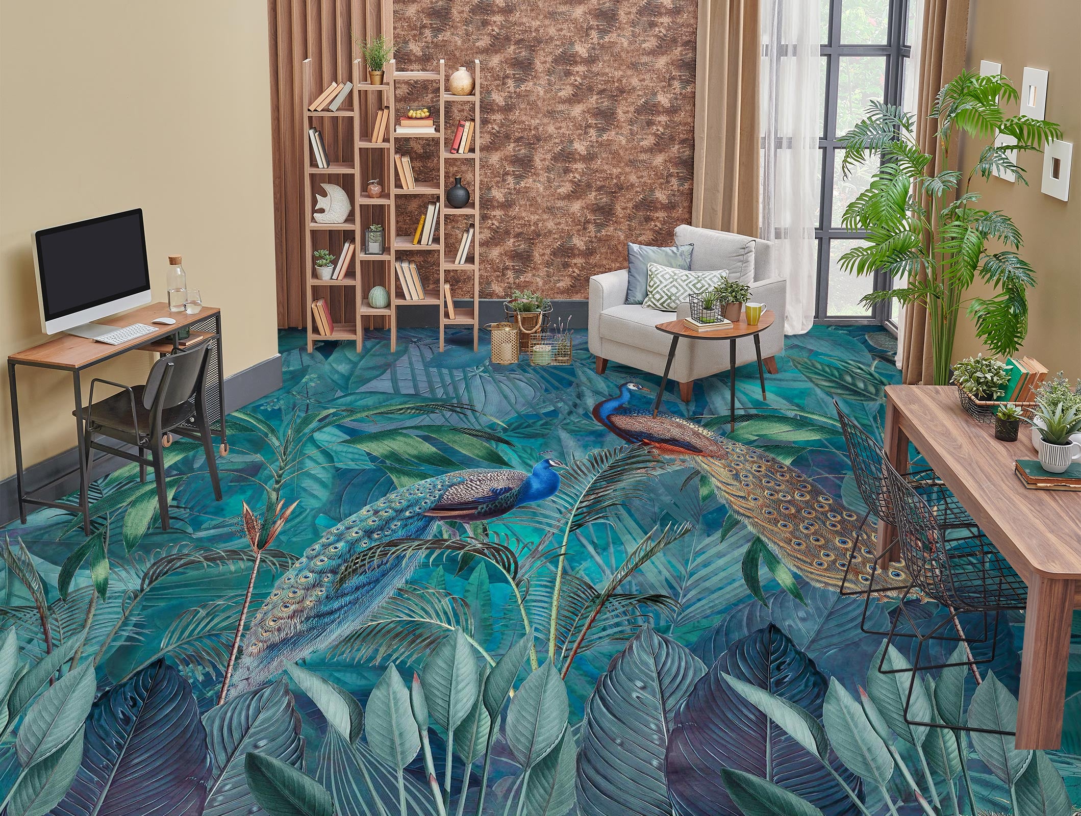 3D Grove Peacock 10043 Andrea Haase Floor Mural Wallpaper Murals Self-Adhesive Removable Print Epoxy