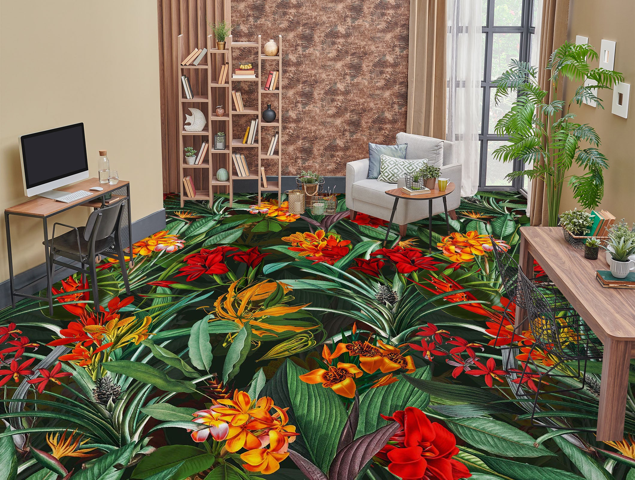 3D Red Flowers Leaves 99194 Uta Naumann Floor Mural Wallpaper Murals Self-Adhesive Removable Print Epoxy