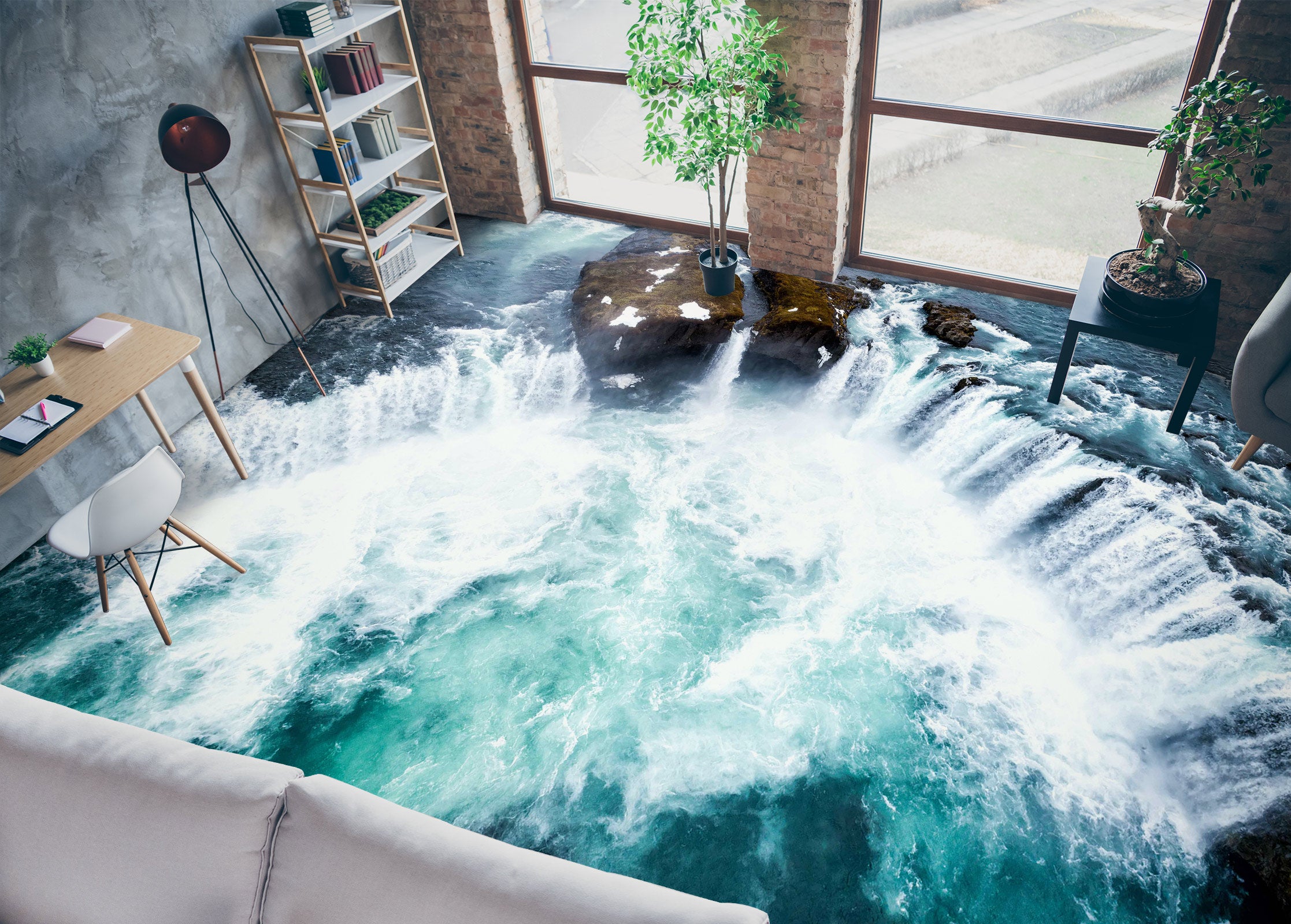 3D Convergence Of Intense Waterfalls 090 Floor Mural Wallpaper Murals Rug & Mat Print Epoxy waterproof bath floor