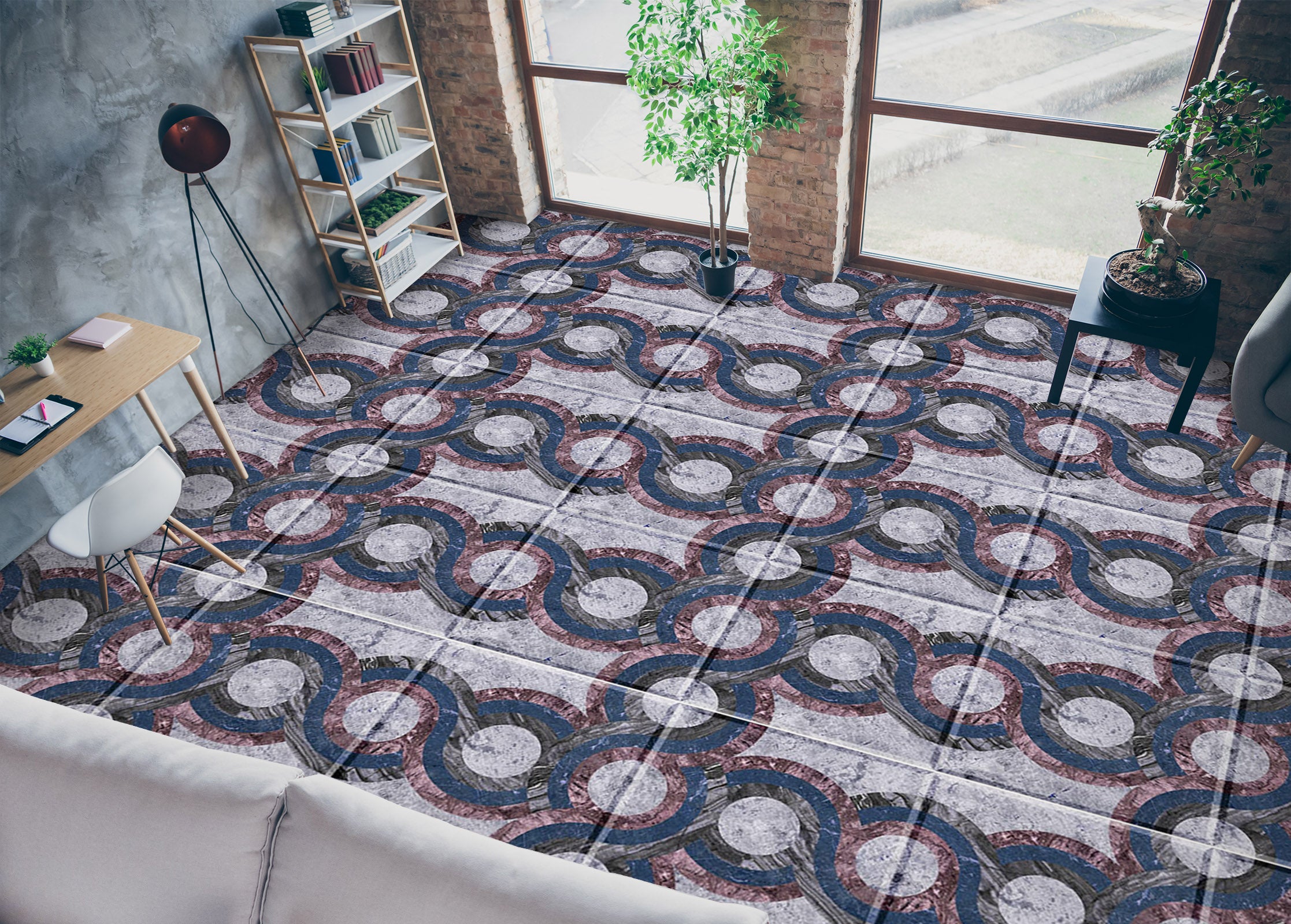 3D Connected Circles 980 Floor Mural