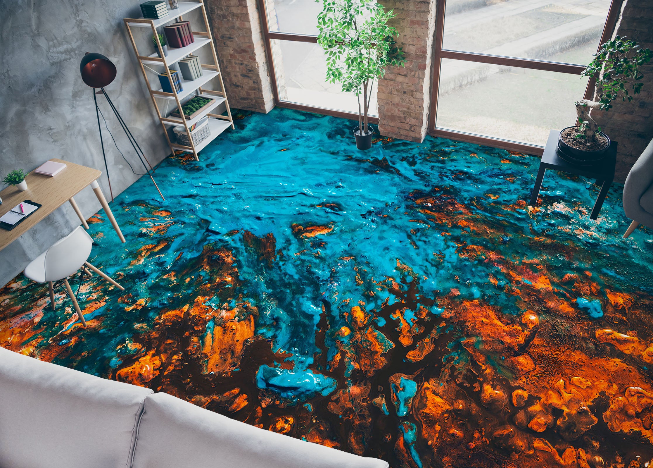 3D Blue Sea Oil Painting 204 Floor Mural Wallpaper Murals Rug & Mat Print Epoxy waterproof bath floor