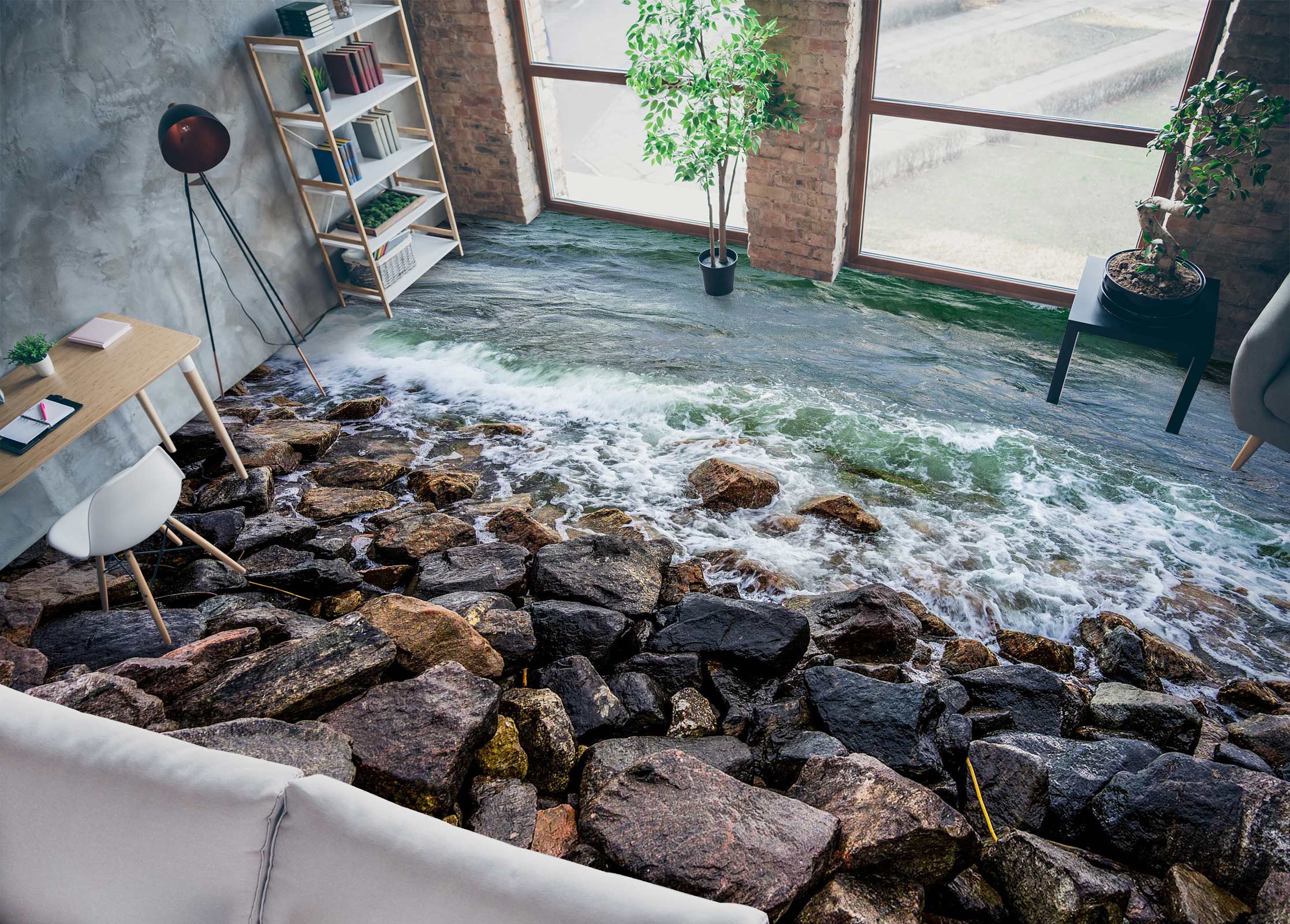 3D Waves And Stones 1179 Floor Mural Wallpaper Murals Self-Adhesive Removable Print Epoxy