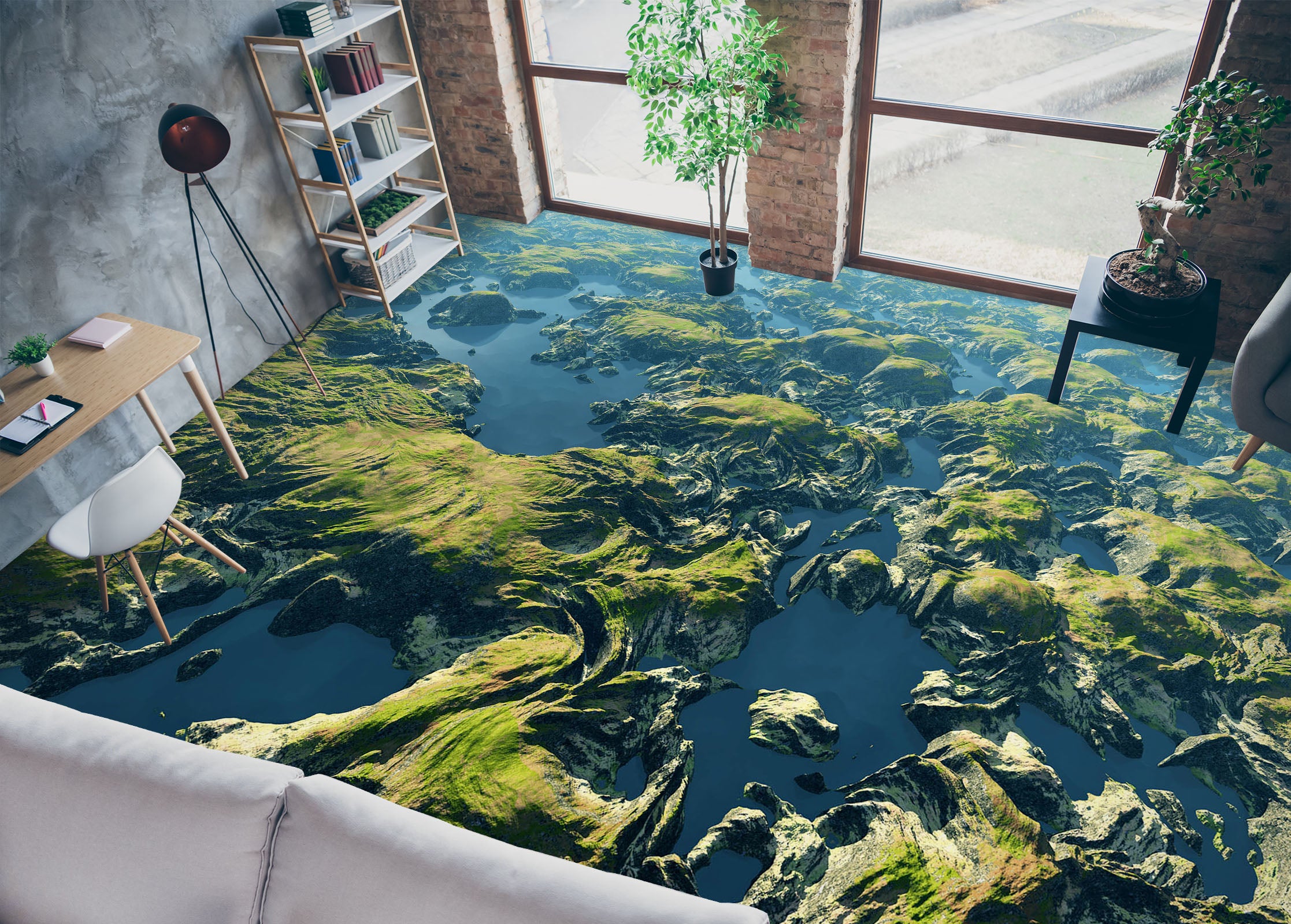 3D Green Distribution 012 Floor Mural Wallpaper Murals Rug & Mat Print Epoxy waterproof bath floor