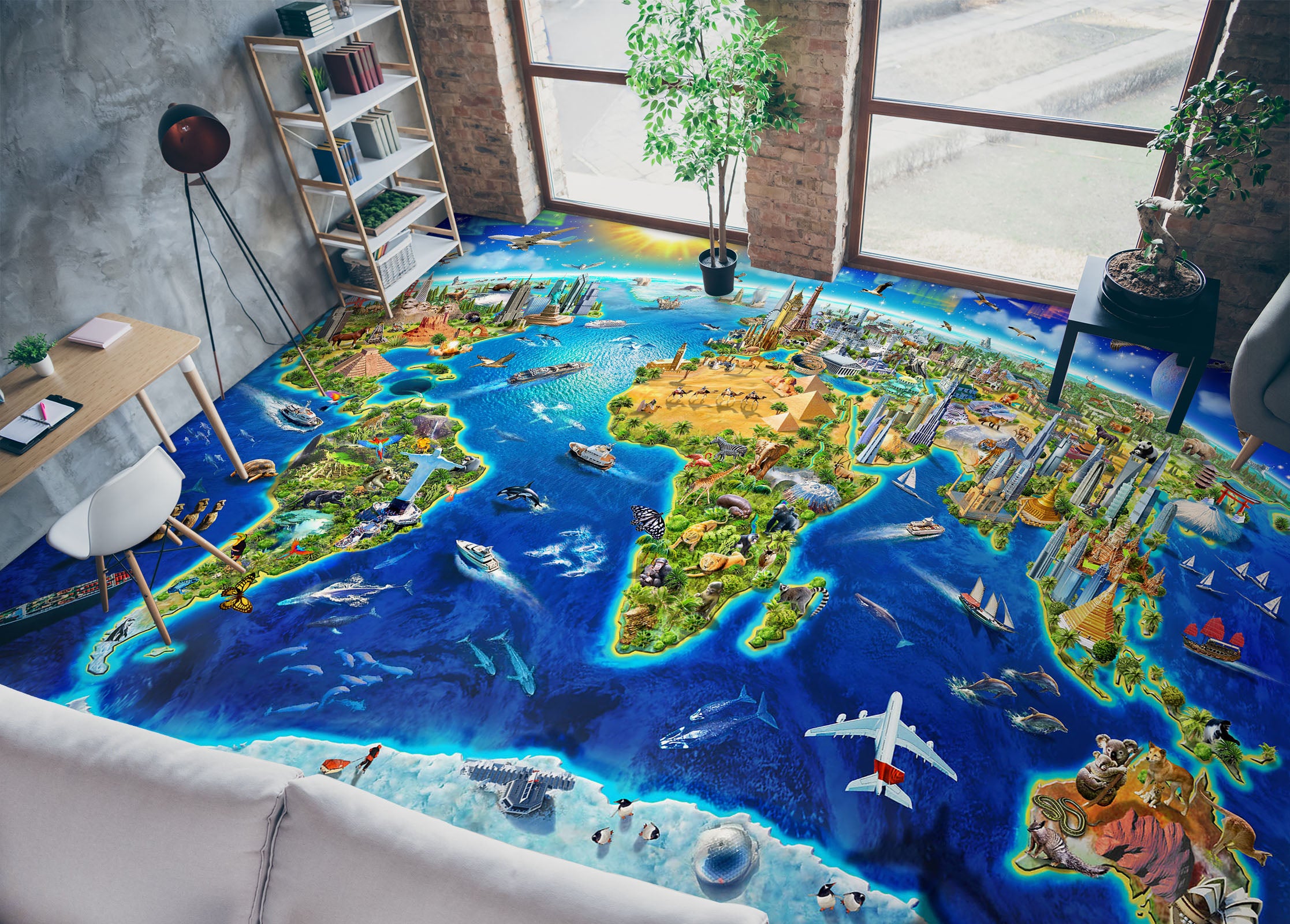 3D Earth Map 98169 Adrian Chesterman Floor Mural Wallpaper Murals Self-Adhesive Removable Print Epoxy