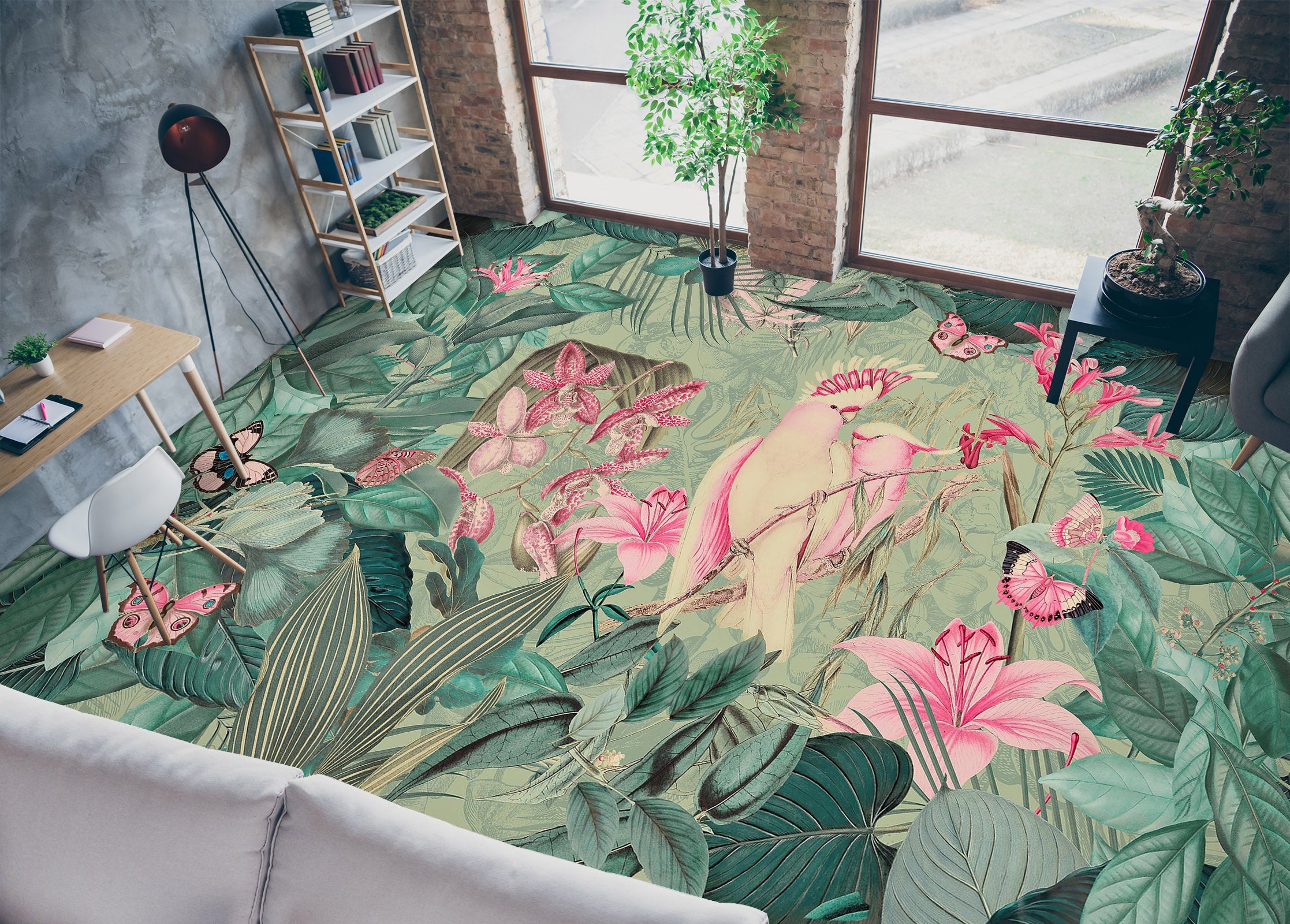 3D Grove Pink Parrot 104140 Andrea Haase Floor Mural Wallpaper Murals Self-Adhesive Removable Print Epoxy