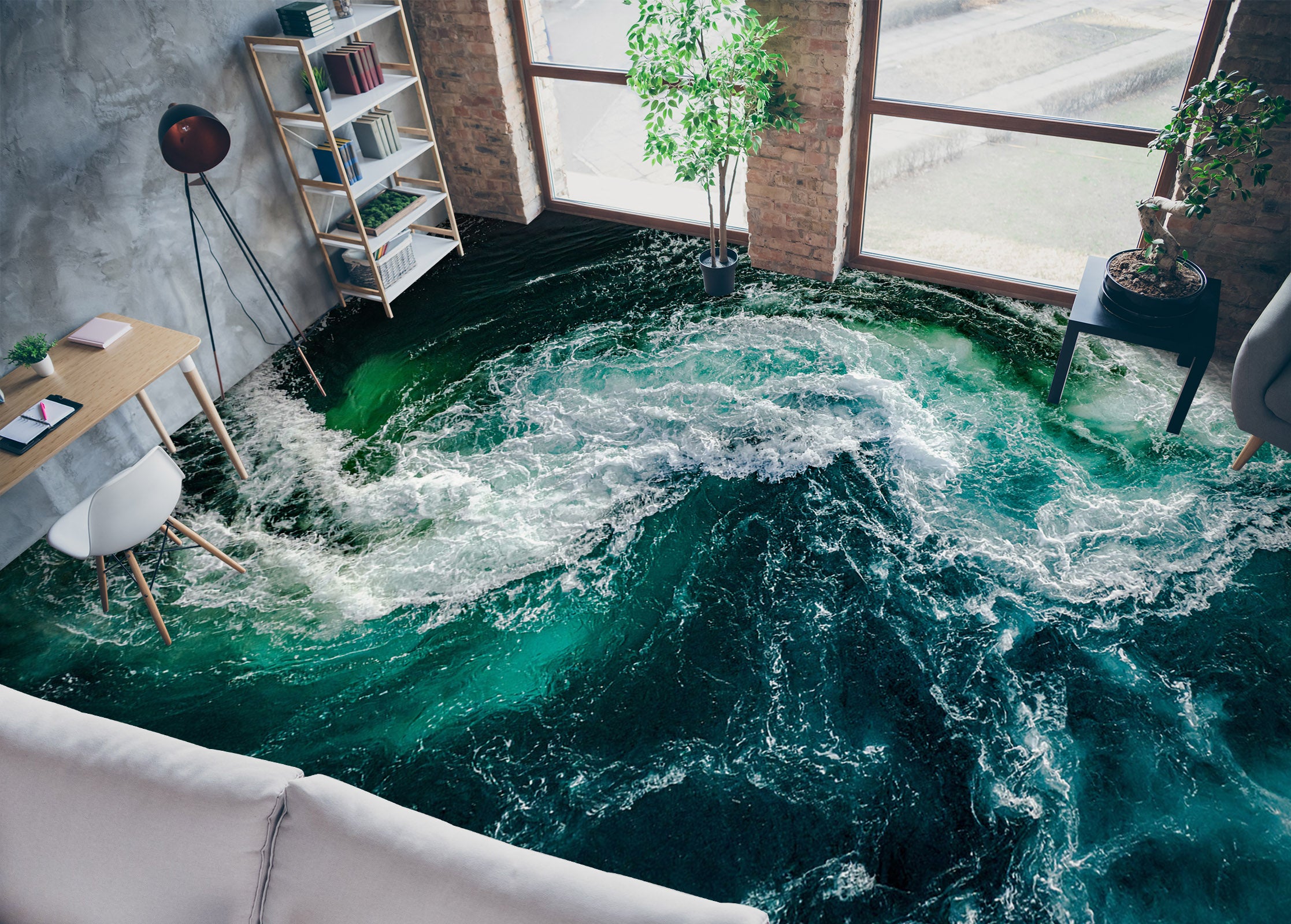 3D Rich Green Waves 583 Floor Mural Wallpaper Murals Rug & Mat Print Epoxy waterproof bath floor