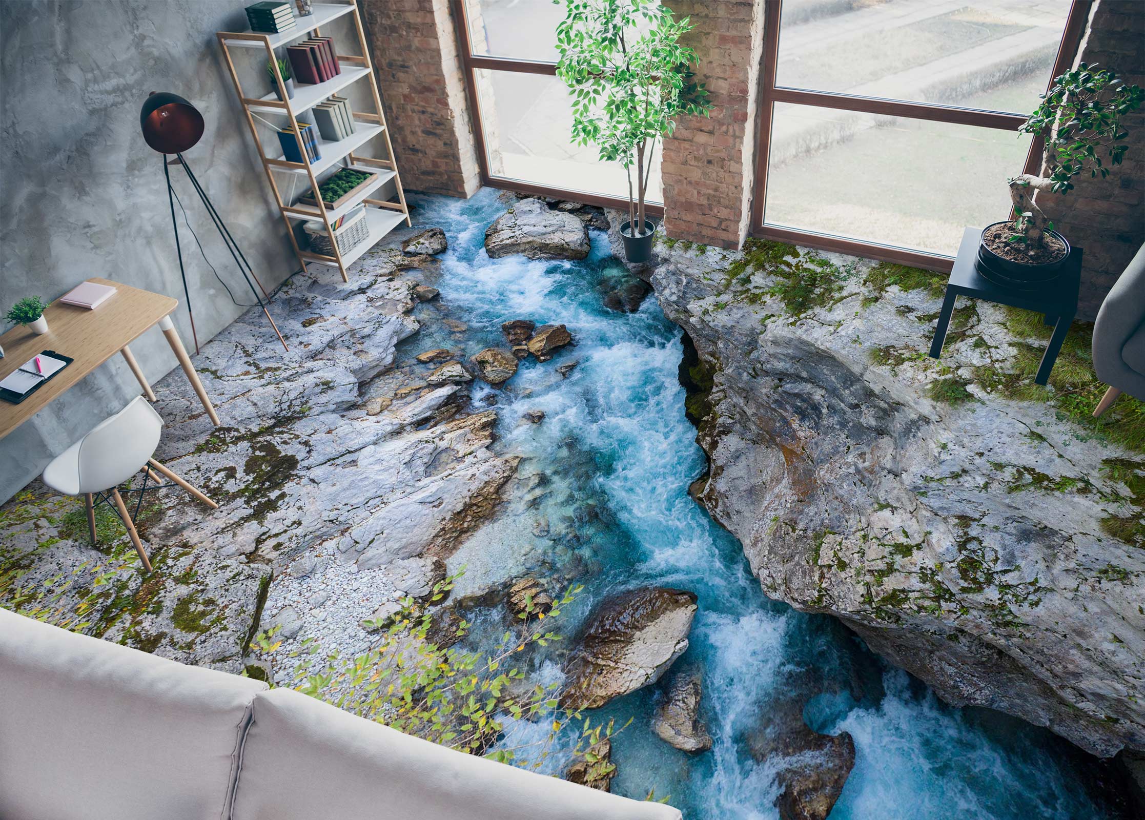 3D Narrow Turbulent River 474 Floor Mural Wallpaper Murals Rug & Mat Print Epoxy waterproof bath floor