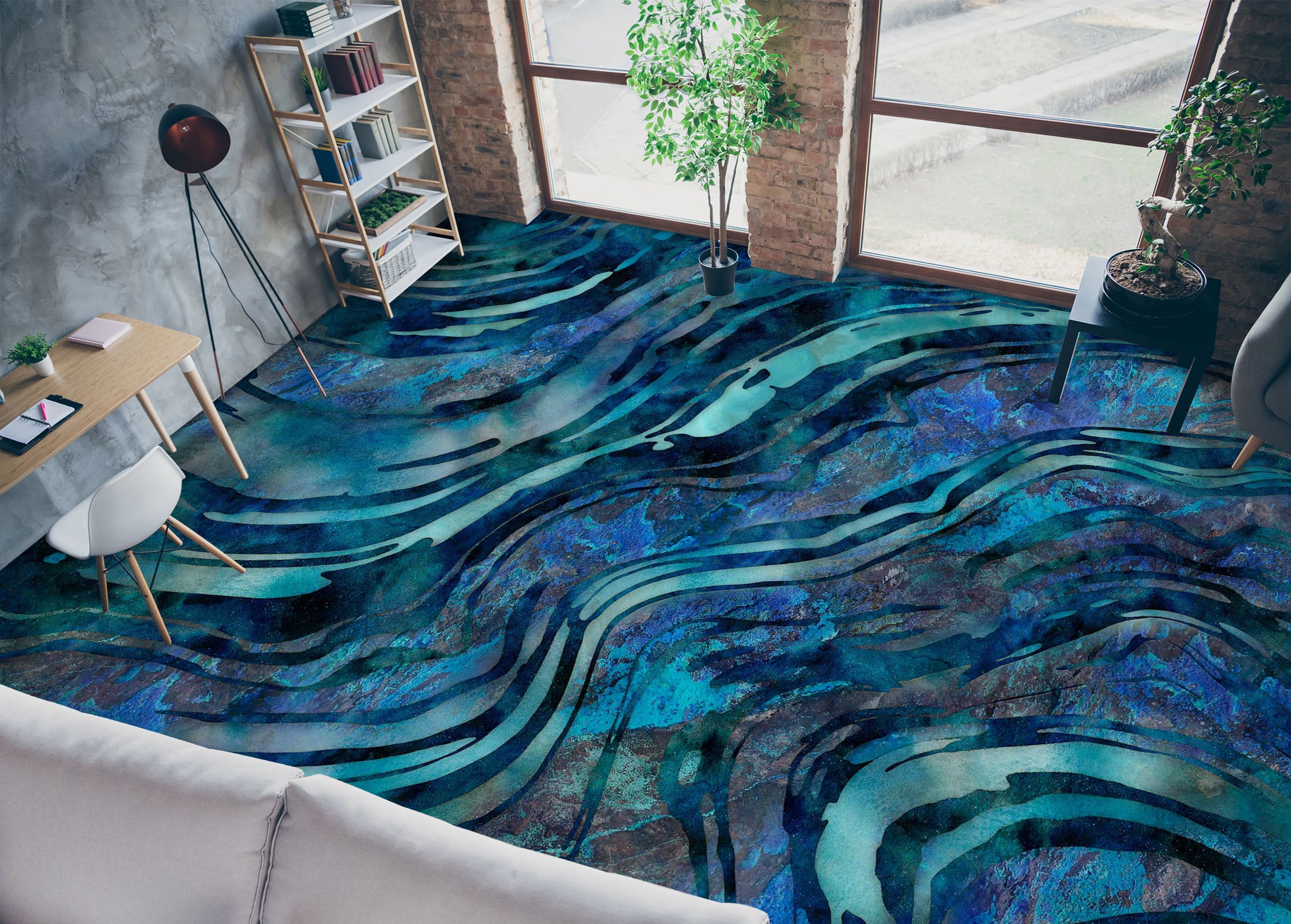 3D Navy Blue Stripes 102125 Andrea Haase Floor Mural Wallpaper Murals Self-Adhesive Removable Print Epoxy