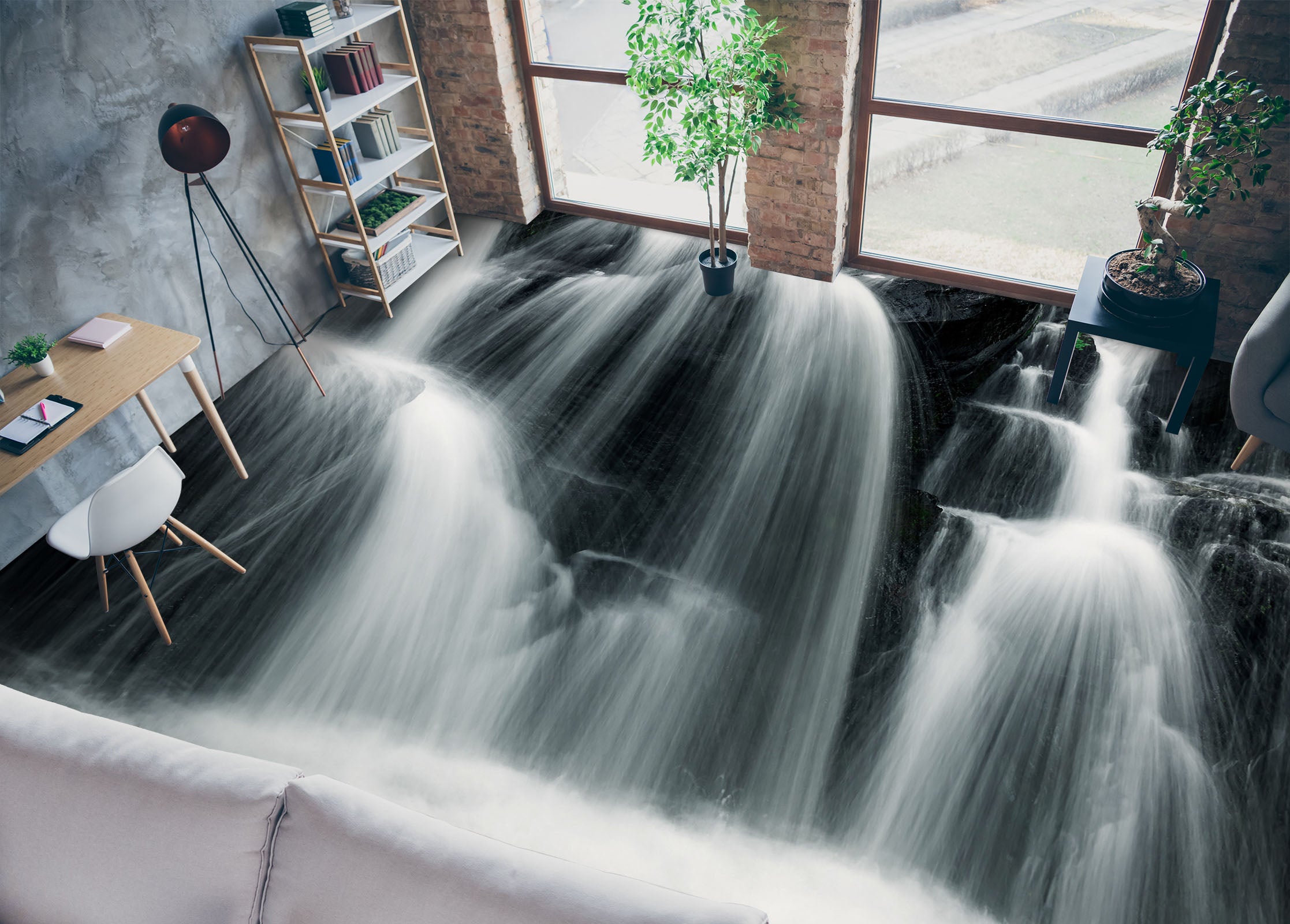 3D Waterfall And Black Mountains 1413 Floor Mural Wallpaper Murals Self-Adhesive Removable Print Epoxy