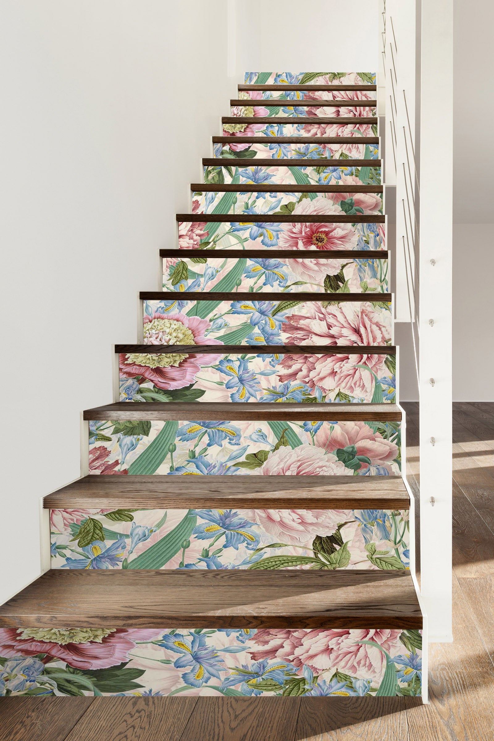 3D Light Pink Blue Flowers 10443 Uta Naumann Stair Risers