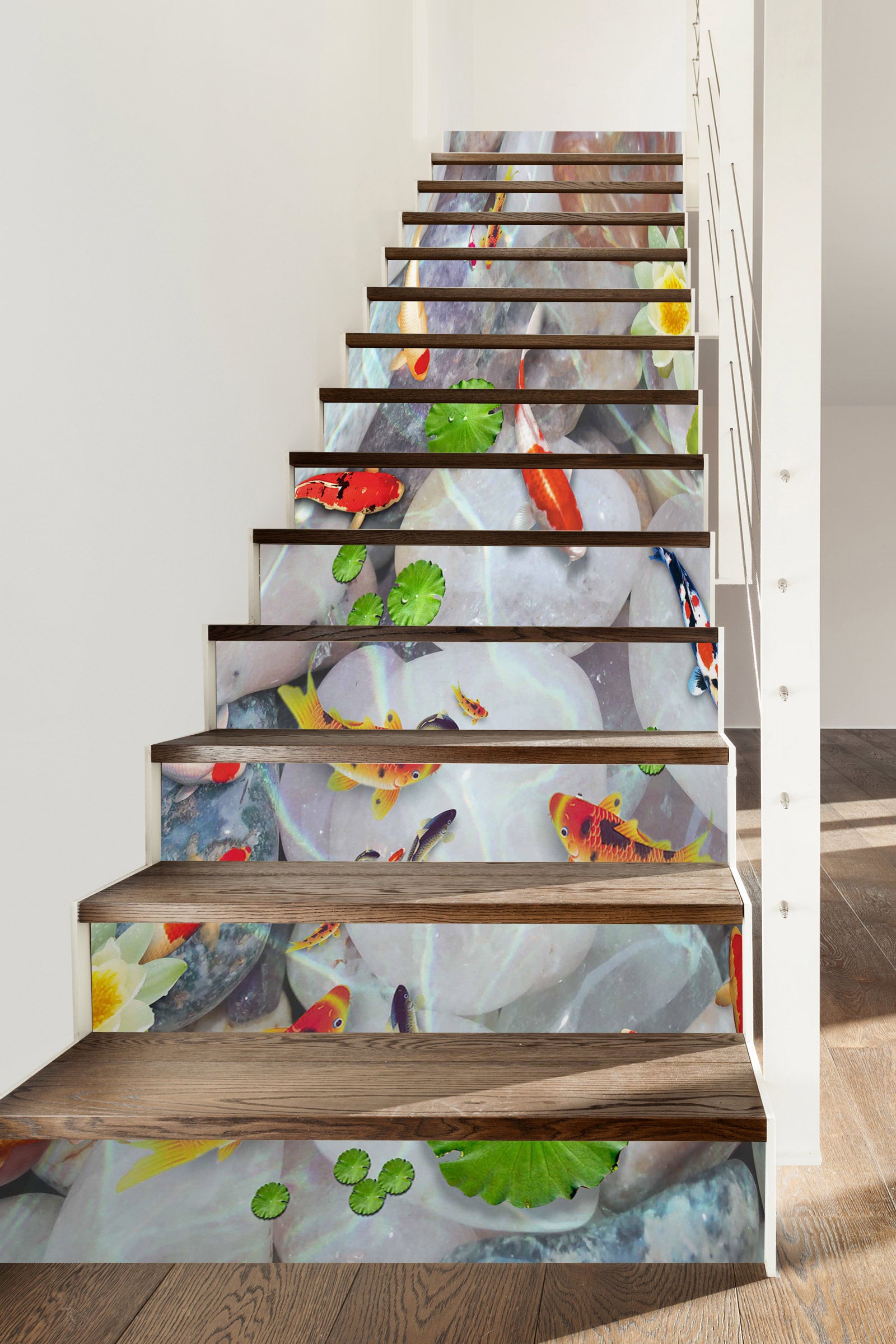 3D Lotus Leaf And Goldfish 016 Stair Risers