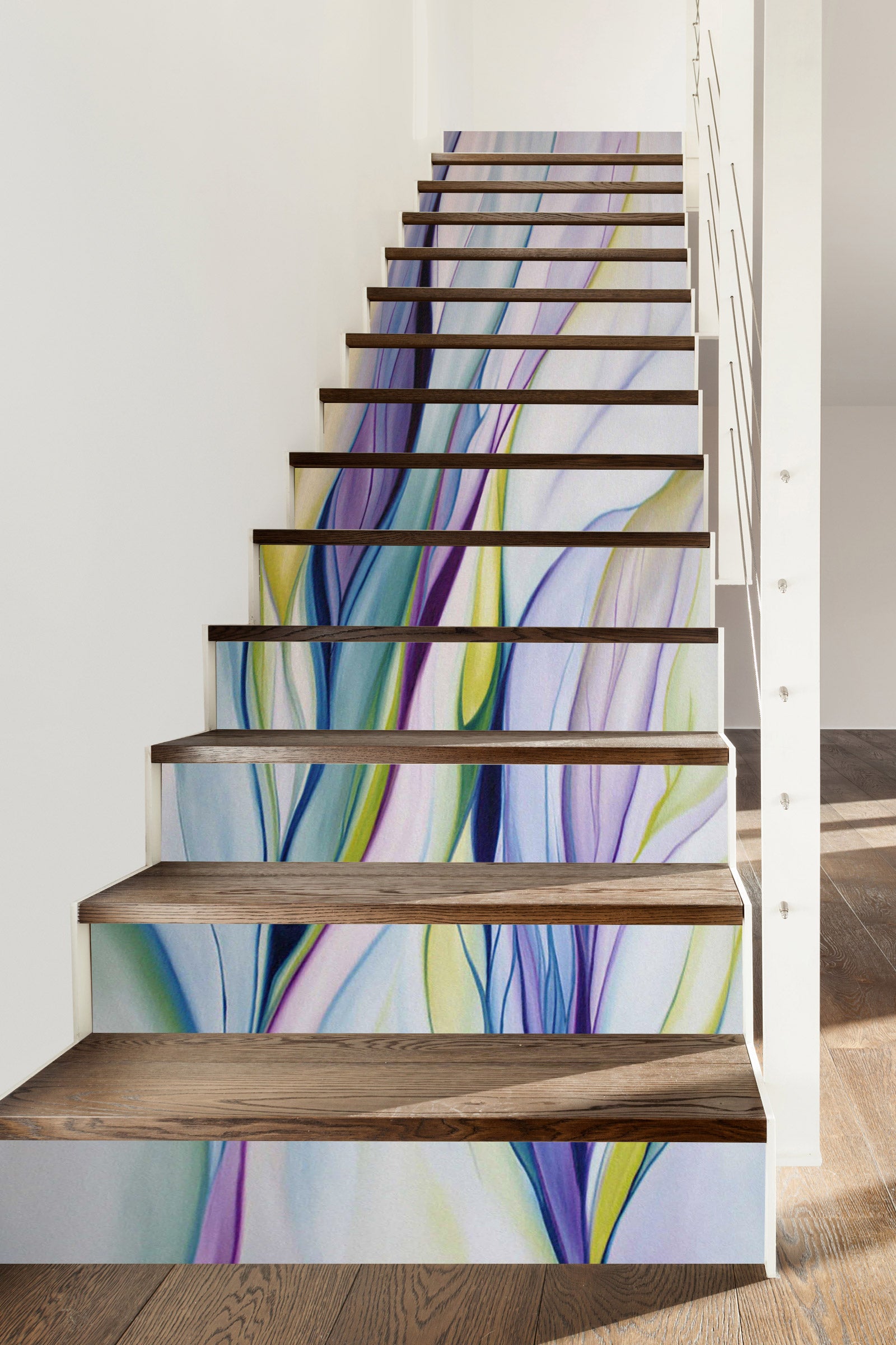3D Colorful Ribbons Flowing 007 Stair Risers