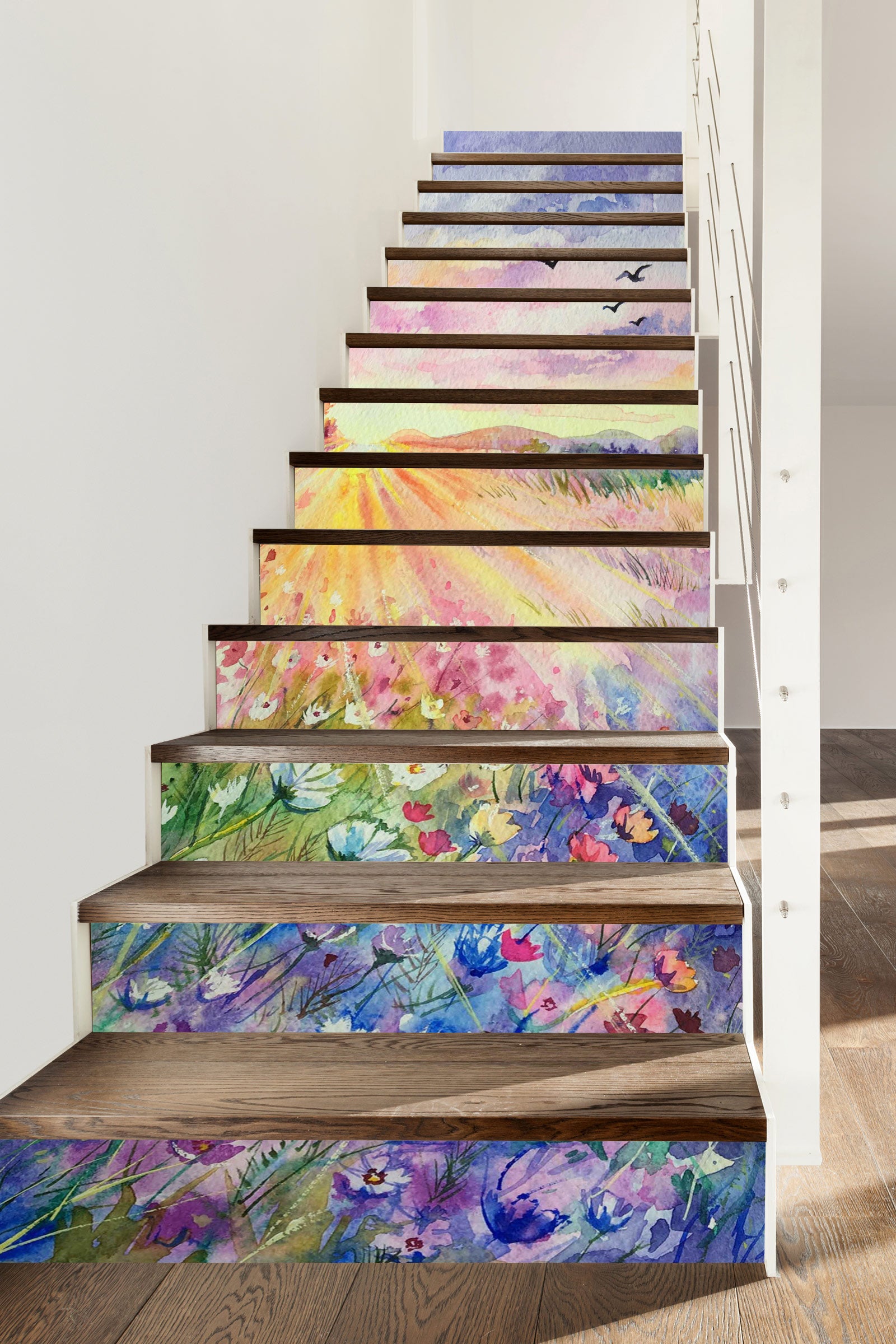 3D Rainbow Flower Field 521 Stair Risers