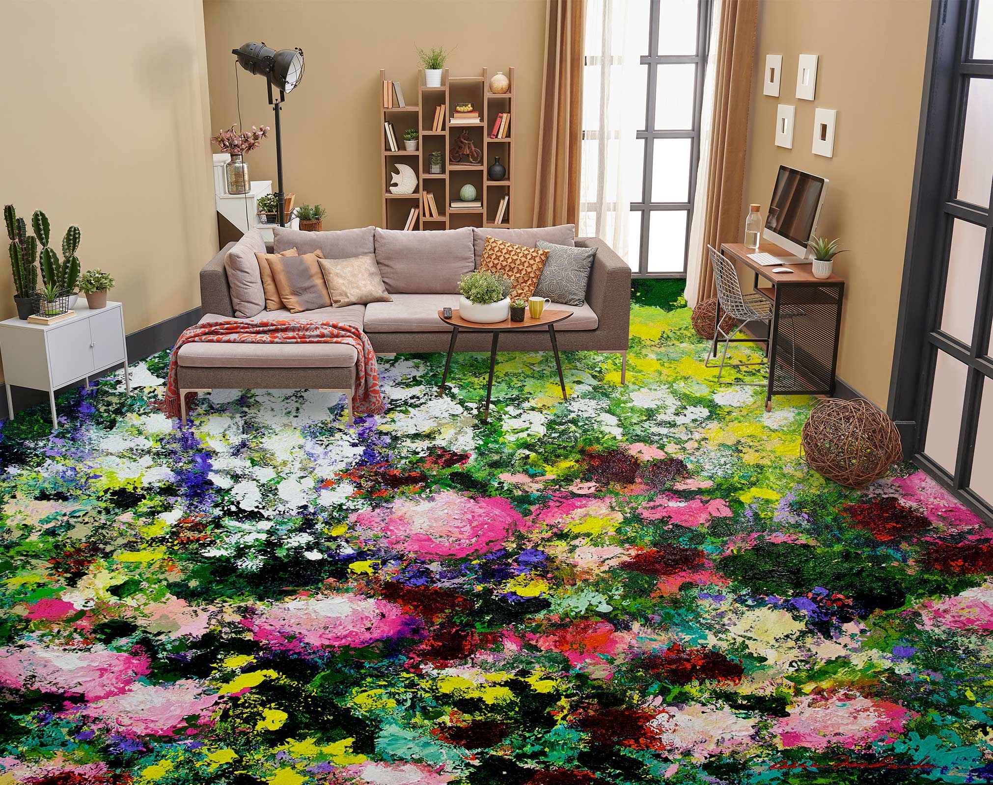 3D Colorful Flowers Clump 9630 Allan P. Friedlander Floor Mural Wallpaper Murals Self-Adhesive Removable Print Epoxy