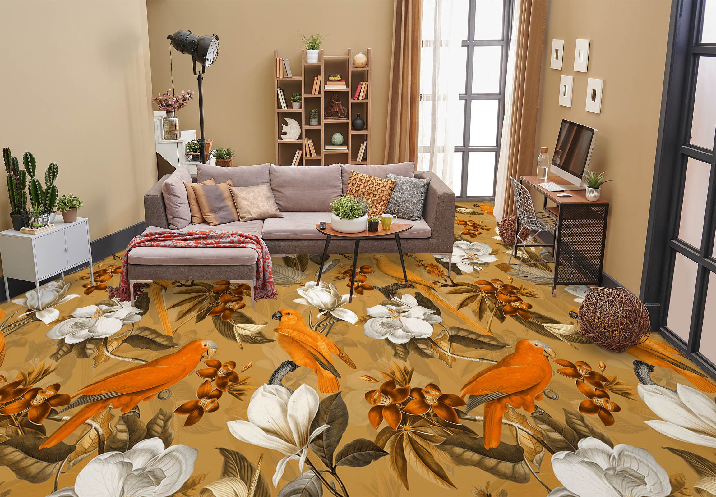3D White Flowers Yellow Bird 10030 Uta Naumann Floor Mural Wallpaper Murals Self-Adhesive Removable Print Epoxy