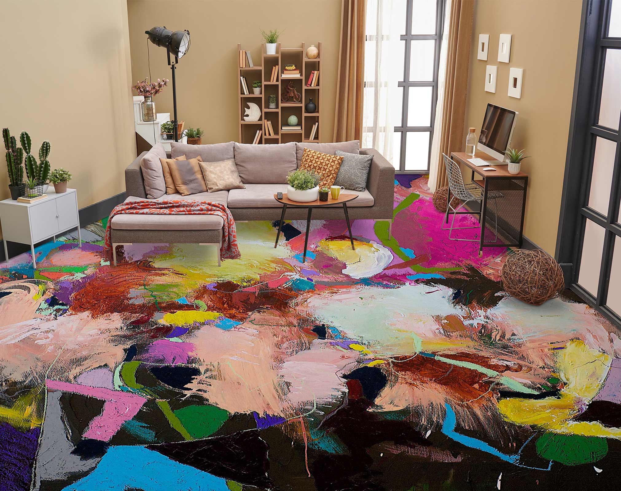 3D Colorful Paint Pattern 9608 Allan P. Friedlander Floor Mural Wallpaper Murals Self-Adhesive Removable Print Epoxy