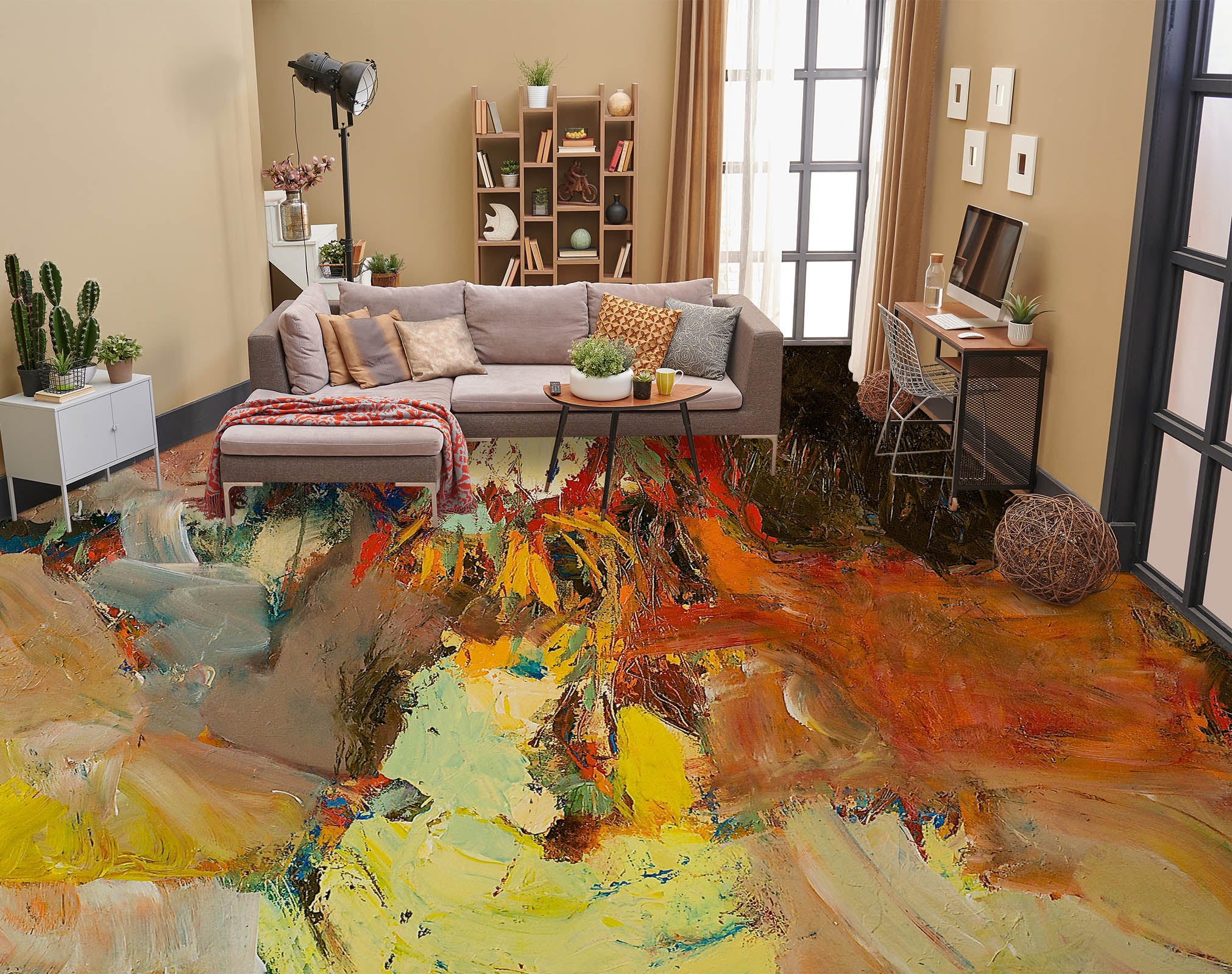 3D Brown-Yellow Paint Pattern 9917 Allan P. Friedlander Floor Mural Wallpaper Murals Self-Adhesive Removable Print Epoxy