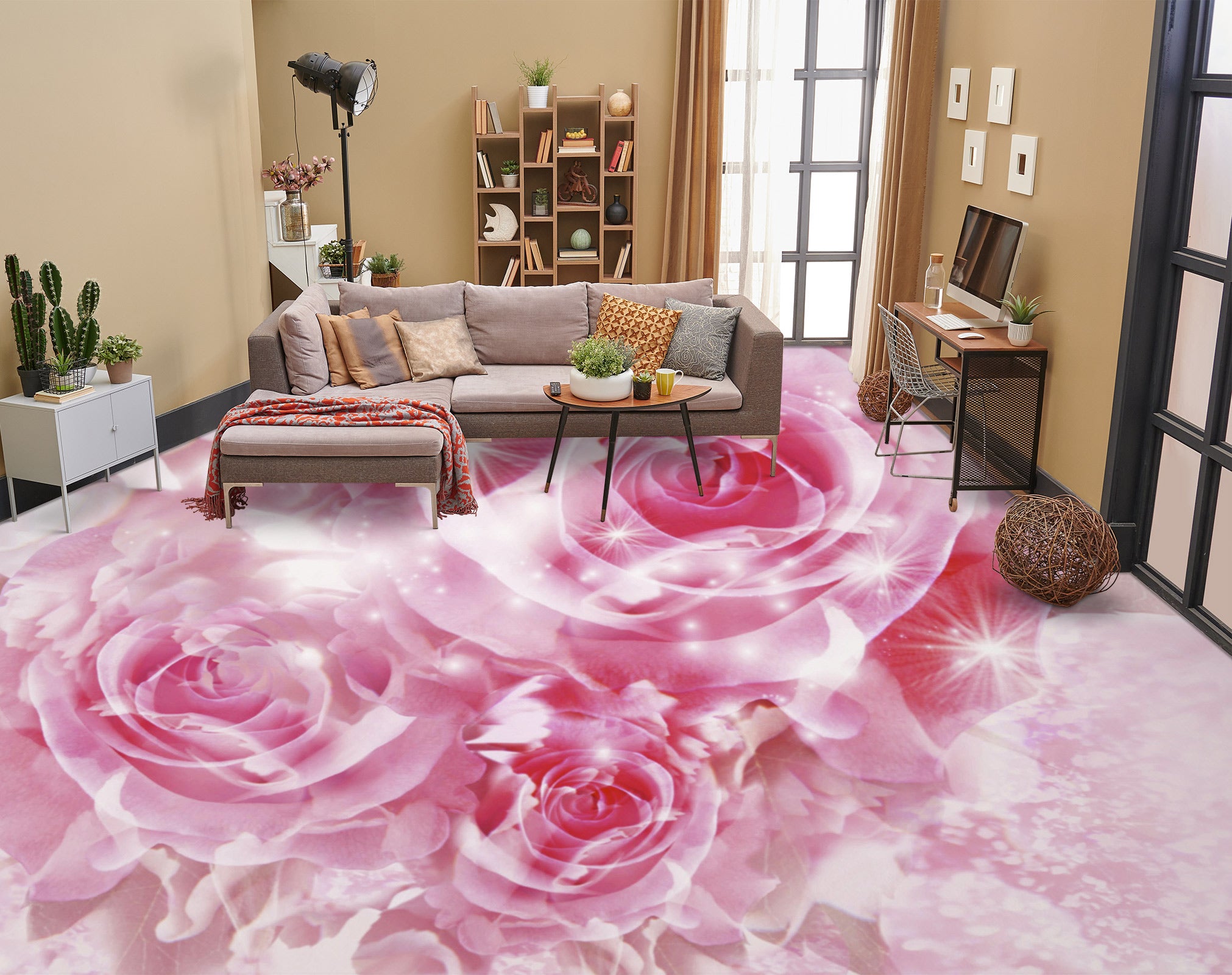 3D Dreamy Pink Roses 1362 Floor Mural Wallpaper Murals Self-Adhesive Removable Print Epoxy