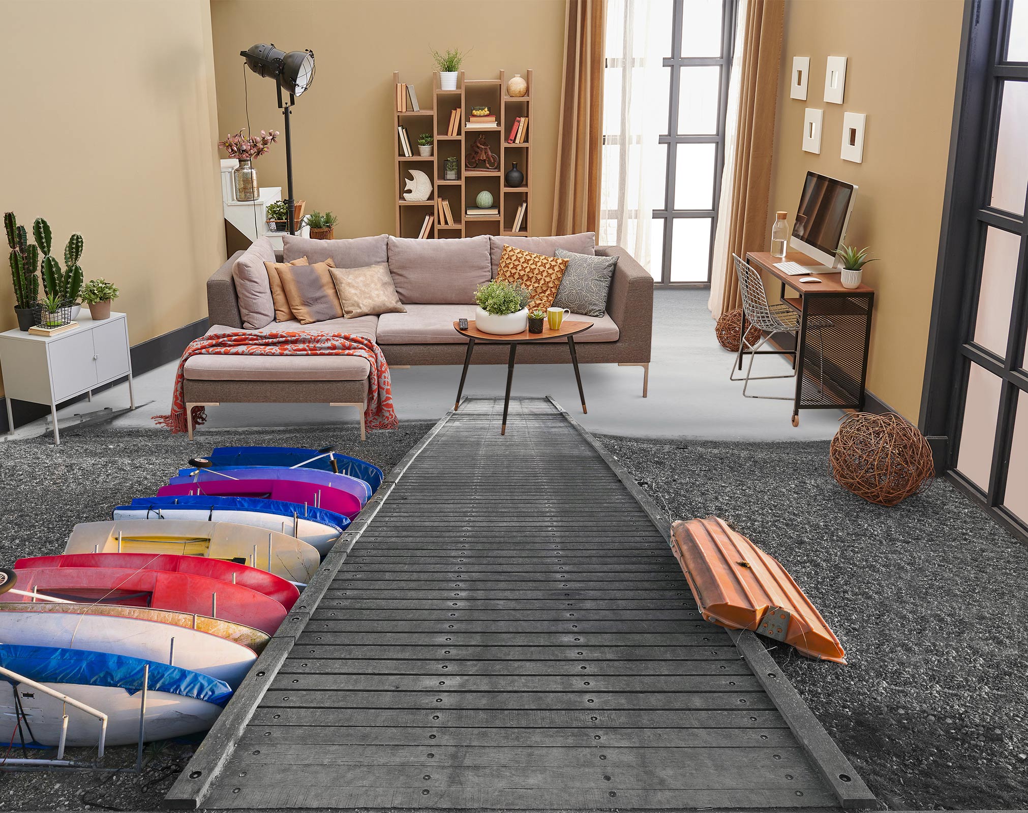 3D Beach Bridge Boat 9842 Assaf Frank Floor Mural Wallpaper Murals Self-Adhesive Removable Print Epoxy