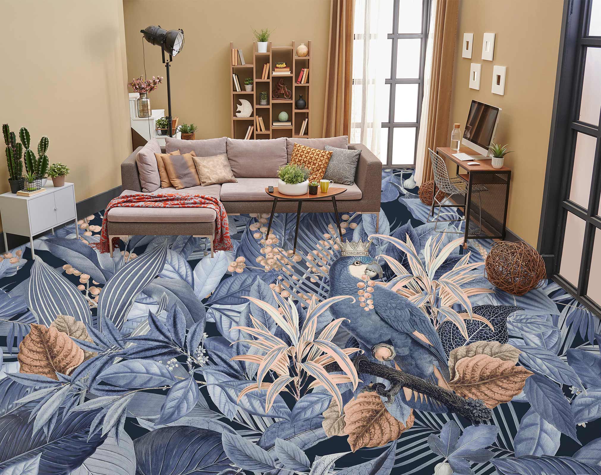 3D Grey Leaves Grove 10035 Andrea Haase Floor Mural Wallpaper Murals Self-Adhesive Removable Print Epoxy