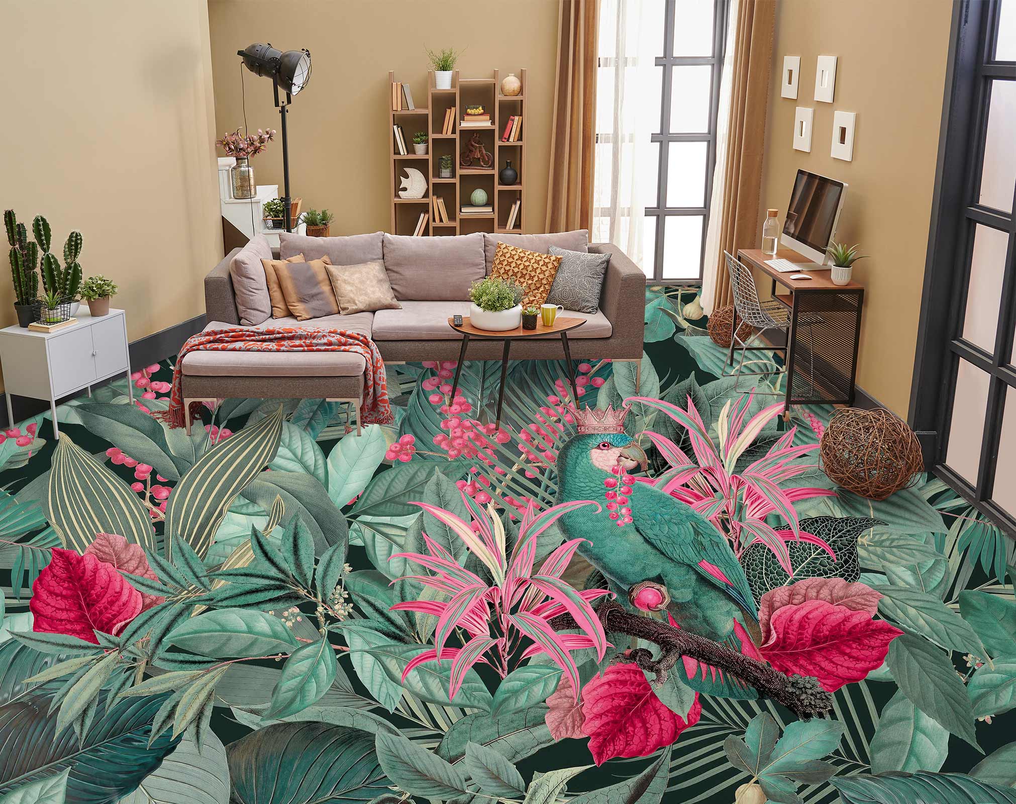 3D Green Pink Leaves Grove 10033 Andrea Haase Floor Mural Wallpaper Murals Self-Adhesive Removable Print Epoxy