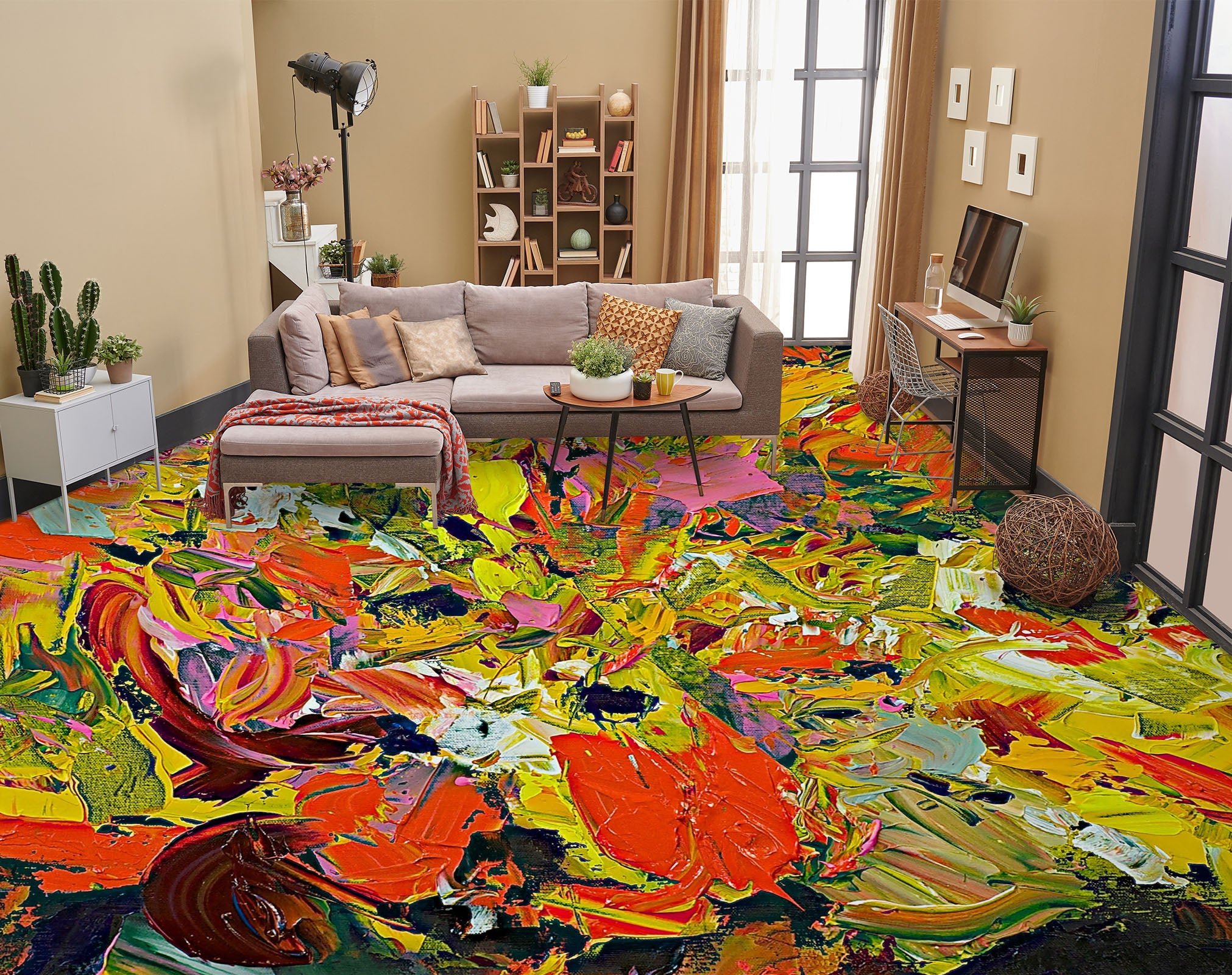 3D Yellow Red Pigment Pattern 9924 Allan P. Friedlander Floor Mural Wallpaper Murals Self-Adhesive Removable Print Epoxy