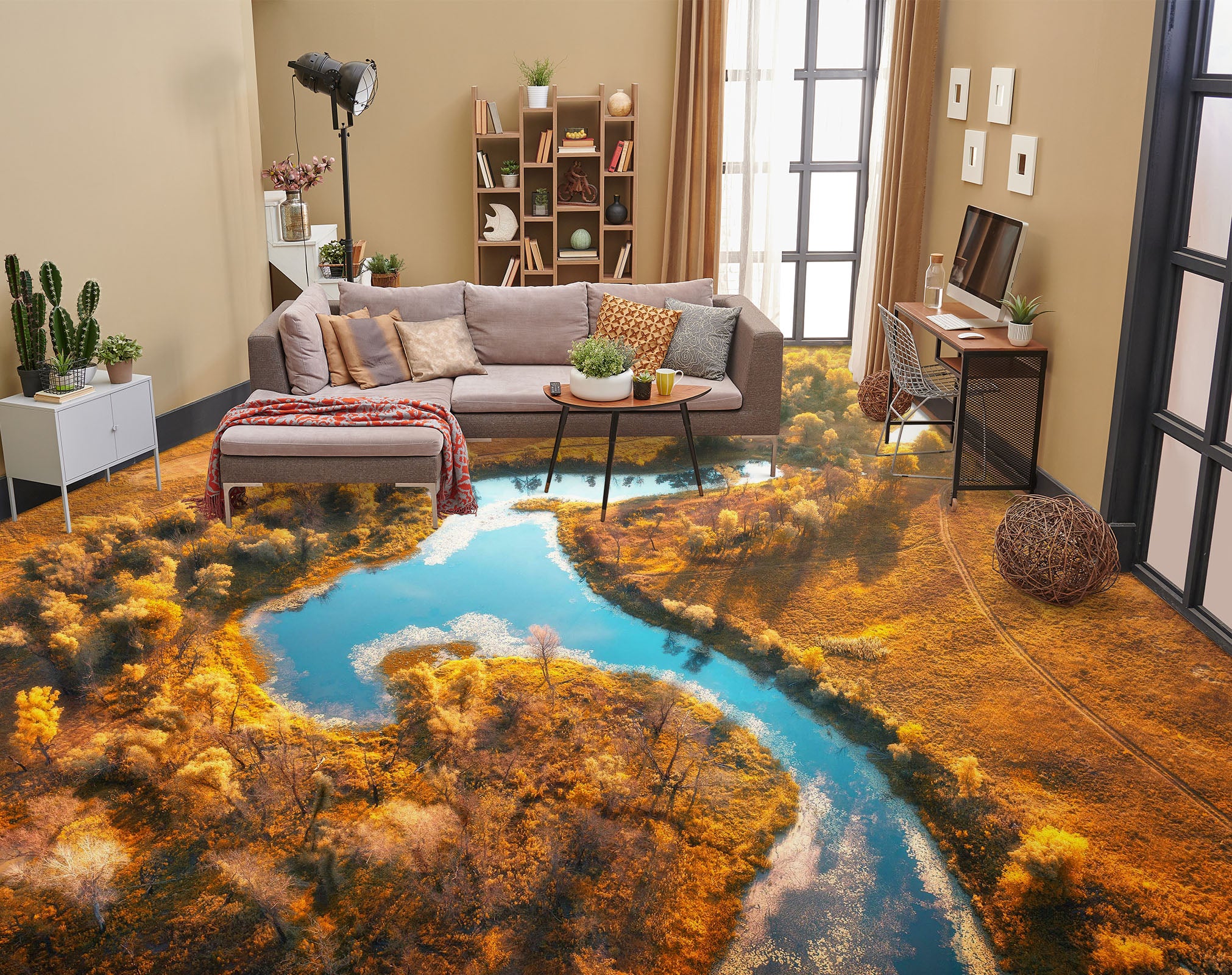 3D River In Autumn 861 Floor Mural Wallpaper Murals Rug & Mat Print Epoxy waterproof bath floor