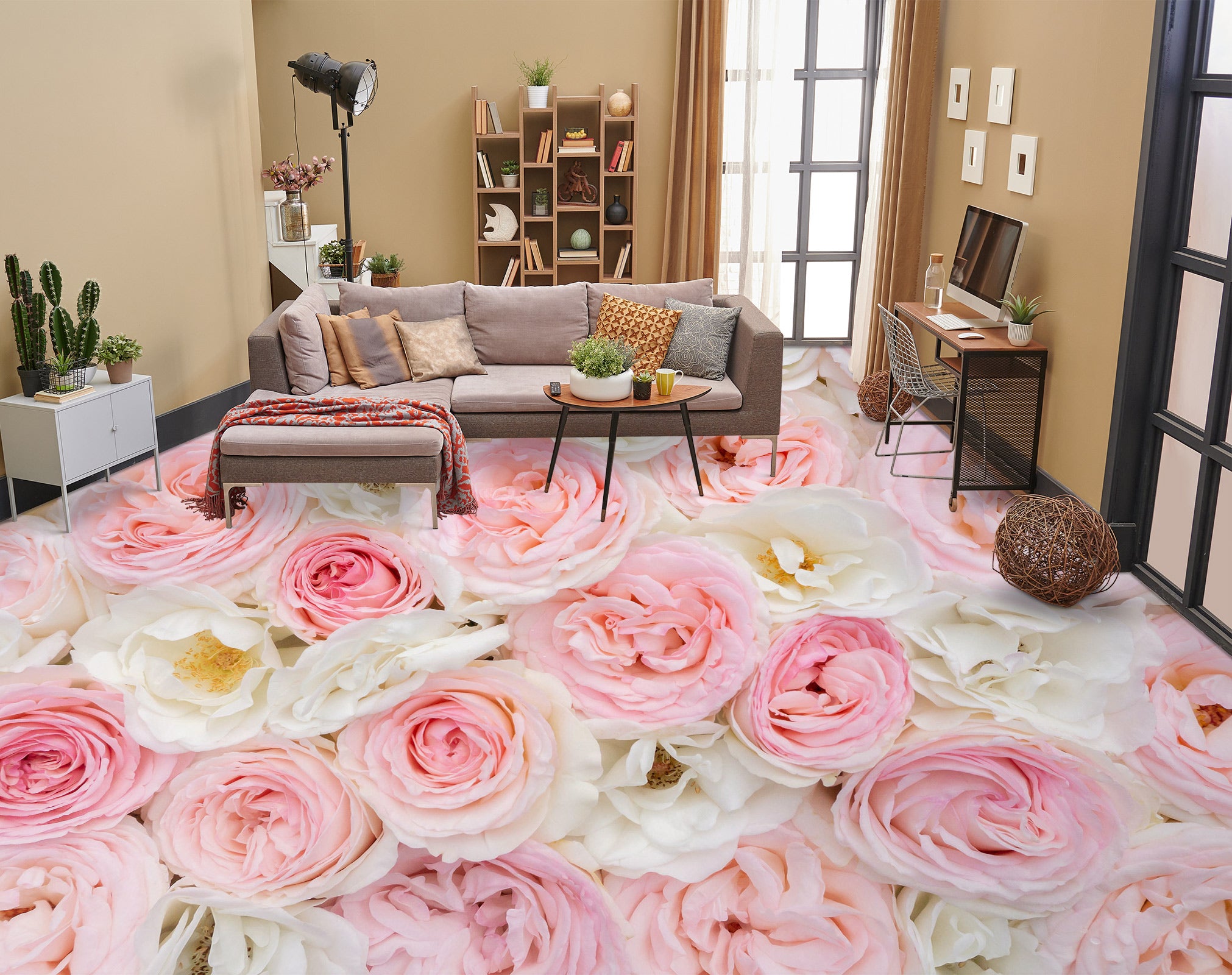3D Elegant Pink Flowers 478 Floor Mural Wallpaper Murals Rug & Mat Print Epoxy waterproof bath floor