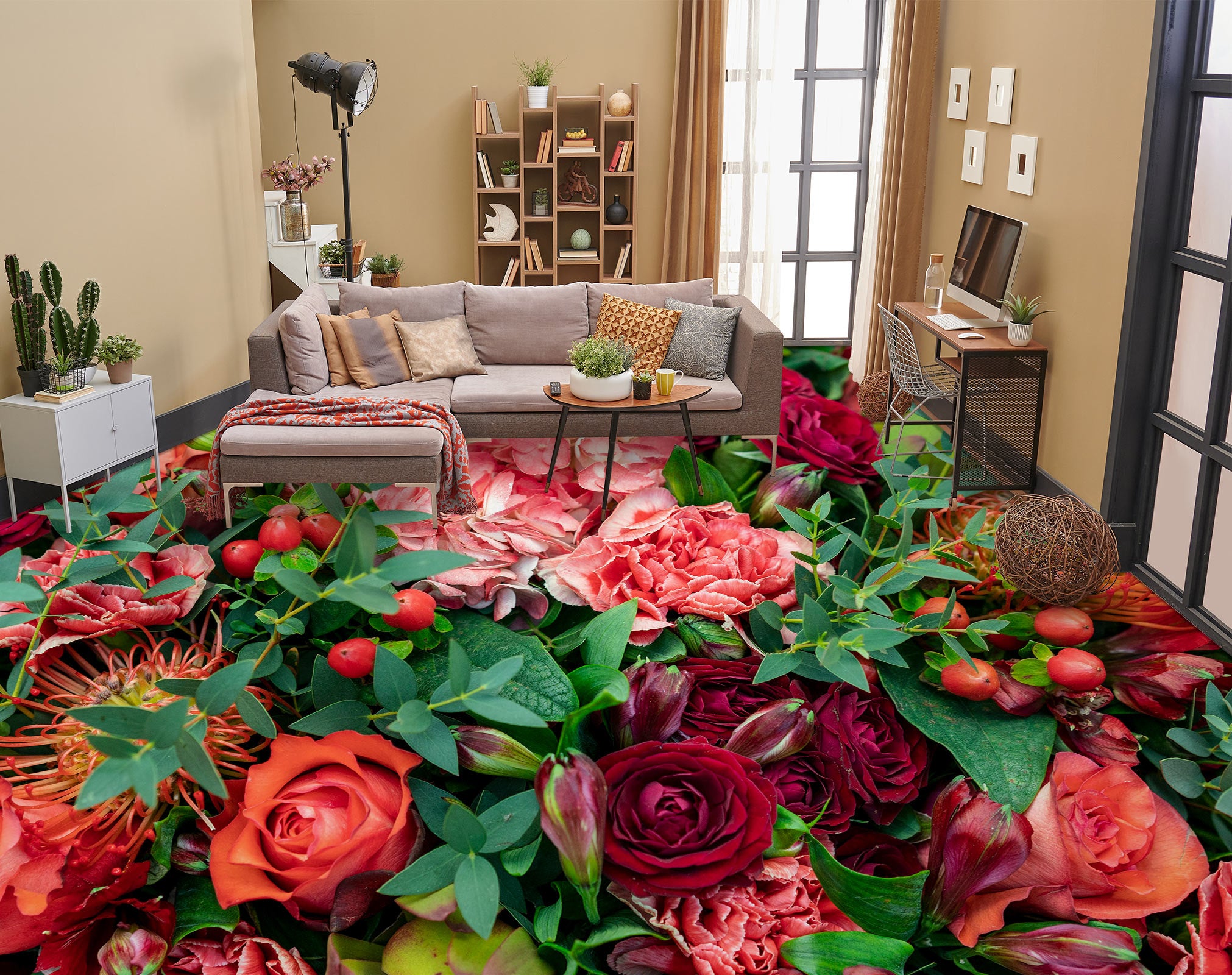 3D Crimson Roses 1190 Floor Mural Wallpaper Murals Self-Adhesive Removable Print Epoxy