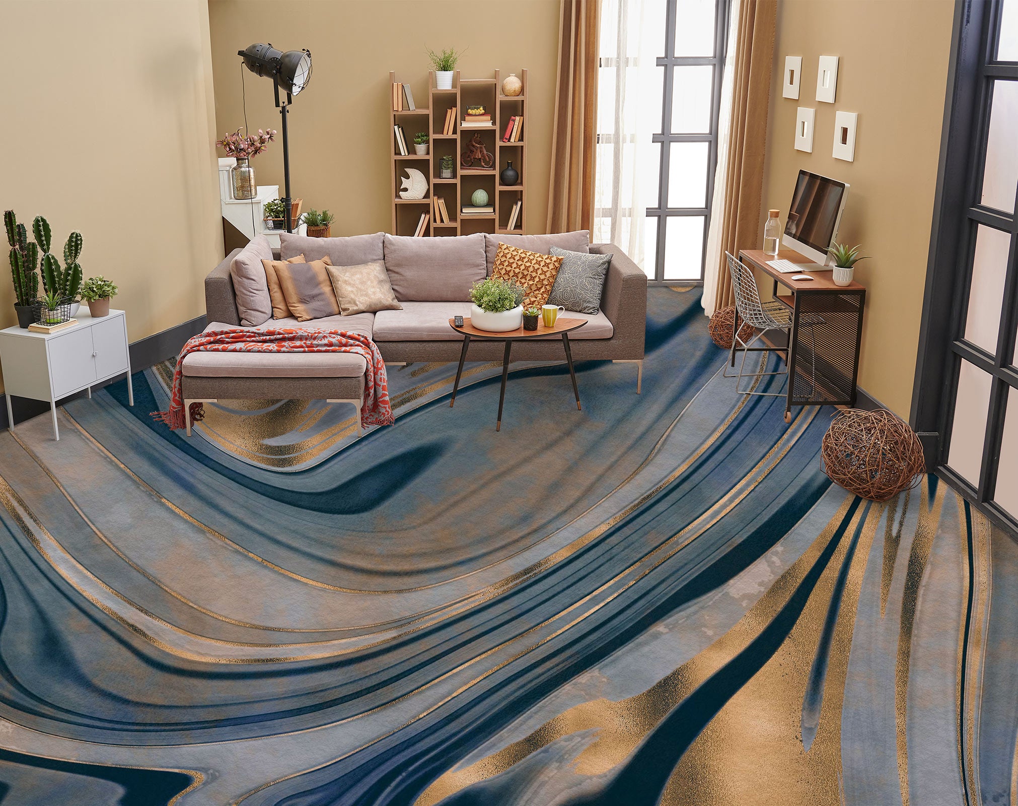 3D Brown Stripes Pattern 102127 Andrea Haase Floor Mural Wallpaper Murals Self-Adhesive Removable Print Epoxy