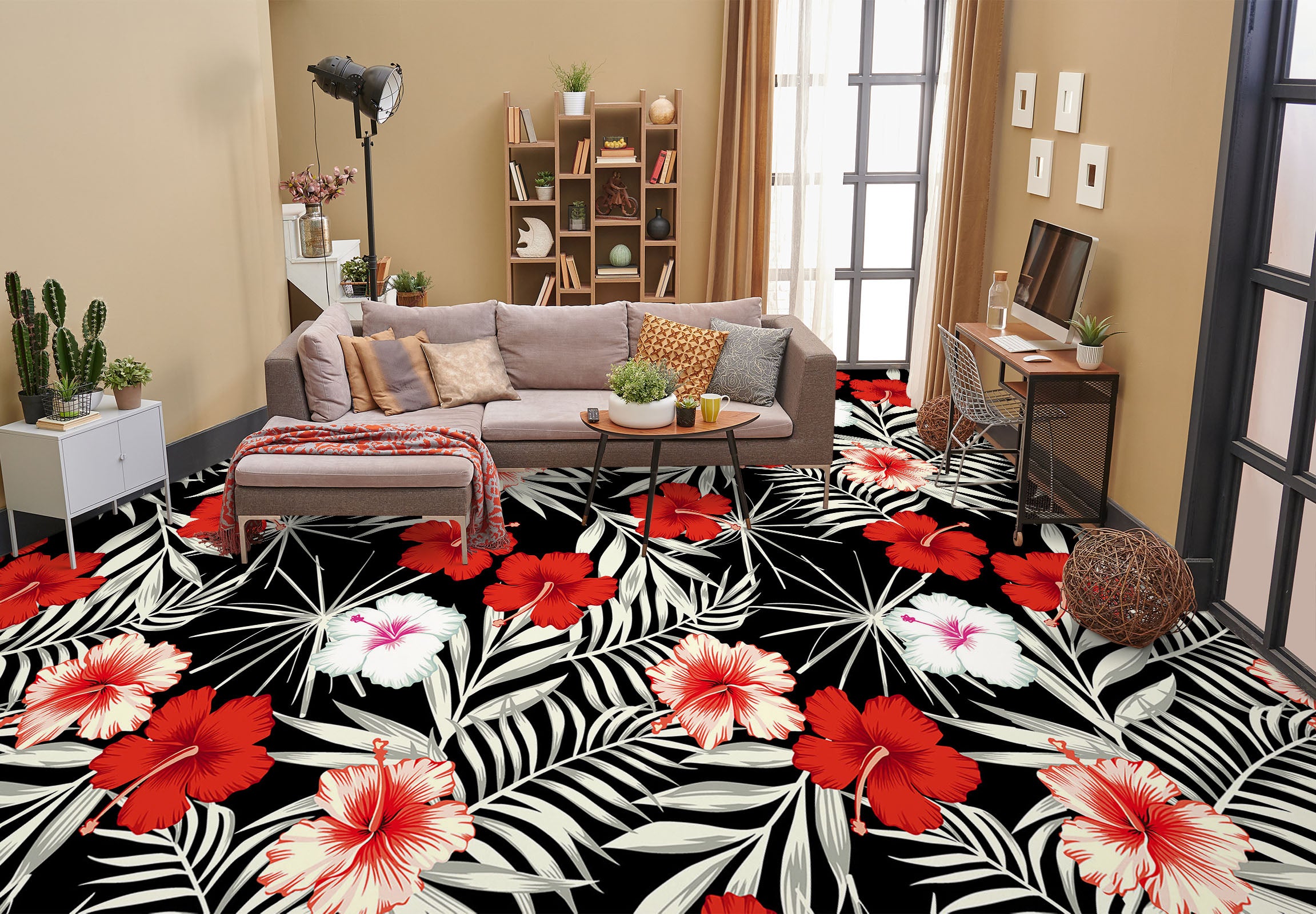 3D Rich Red Flowers 1231 Floor Mural Wallpaper Murals Self-Adhesive Removable Print Epoxy