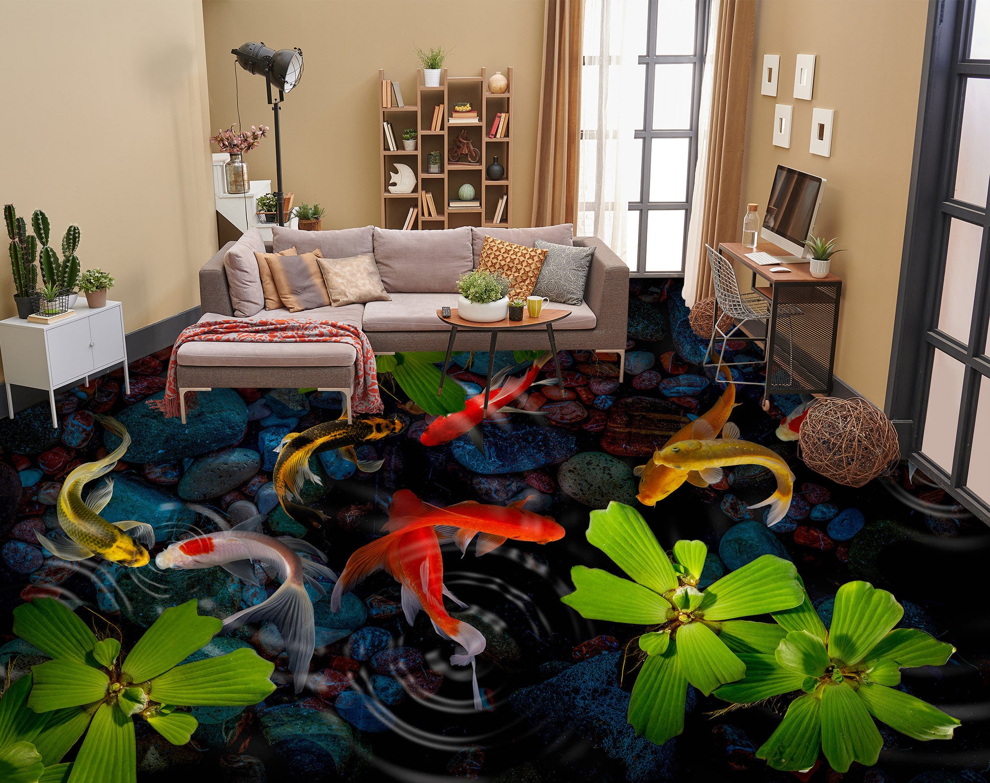 3D Elegant Koi 244 Floor Mural Wallpaper Murals Rug & Mat Print Epoxy waterproof bath floor